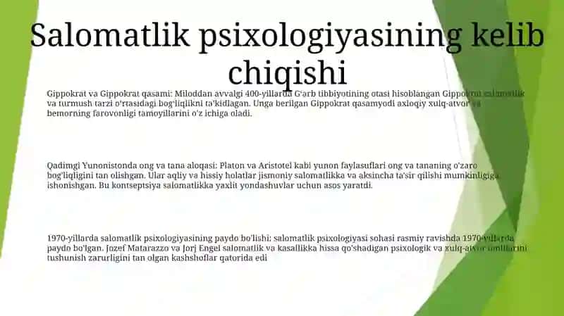Salomatlik Psixologiyasi Muammosining Rivojlanish Tarixi 2