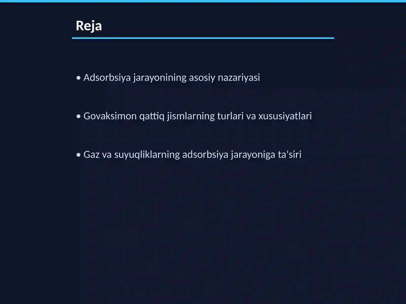 Gaz,bug yoki suyuqlikni govaksimon qattiq jismlarning yuzasi boʻylab yutulishida adsorbsiya jarayoni 2