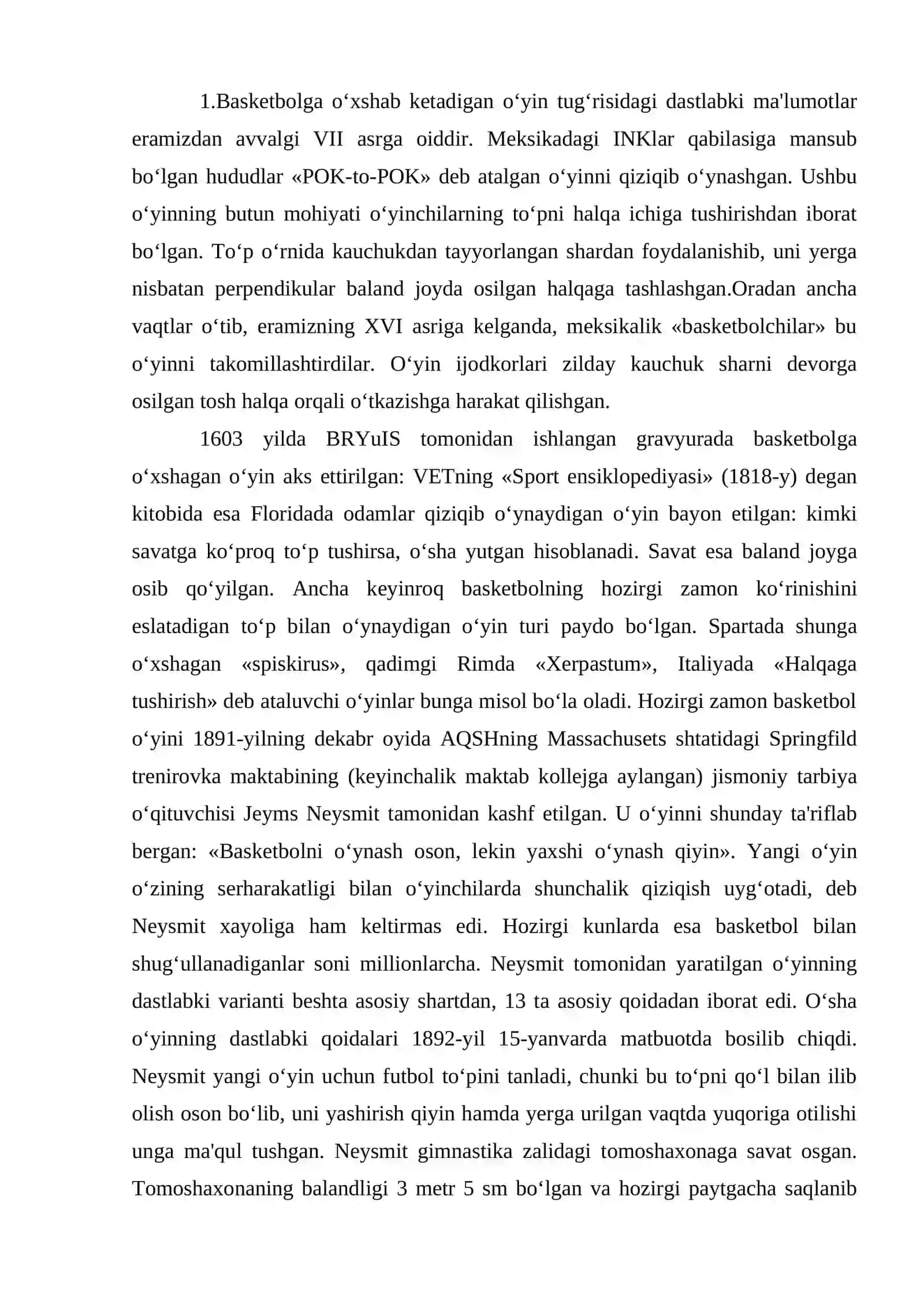 Basketbol o‘yinining O‘zbekistonda va jahonda rivojlanishi tarixi 2