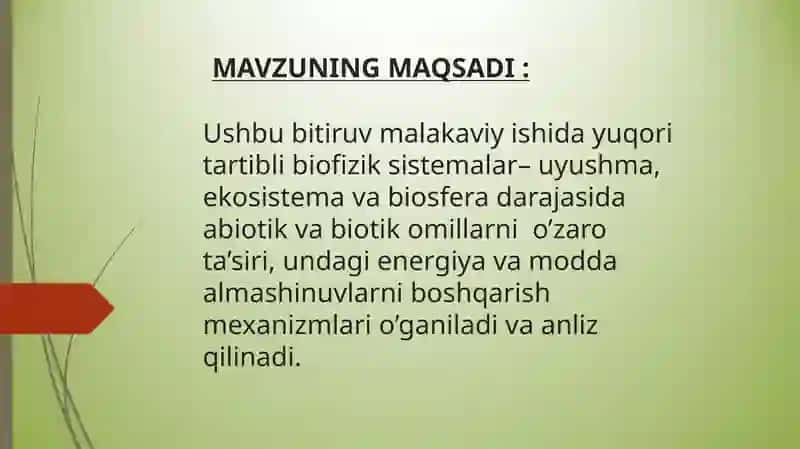 UYUSHMA, EKOSISTEMA VA BIOSFERANING BIOFIZIK ASOSLARI 2