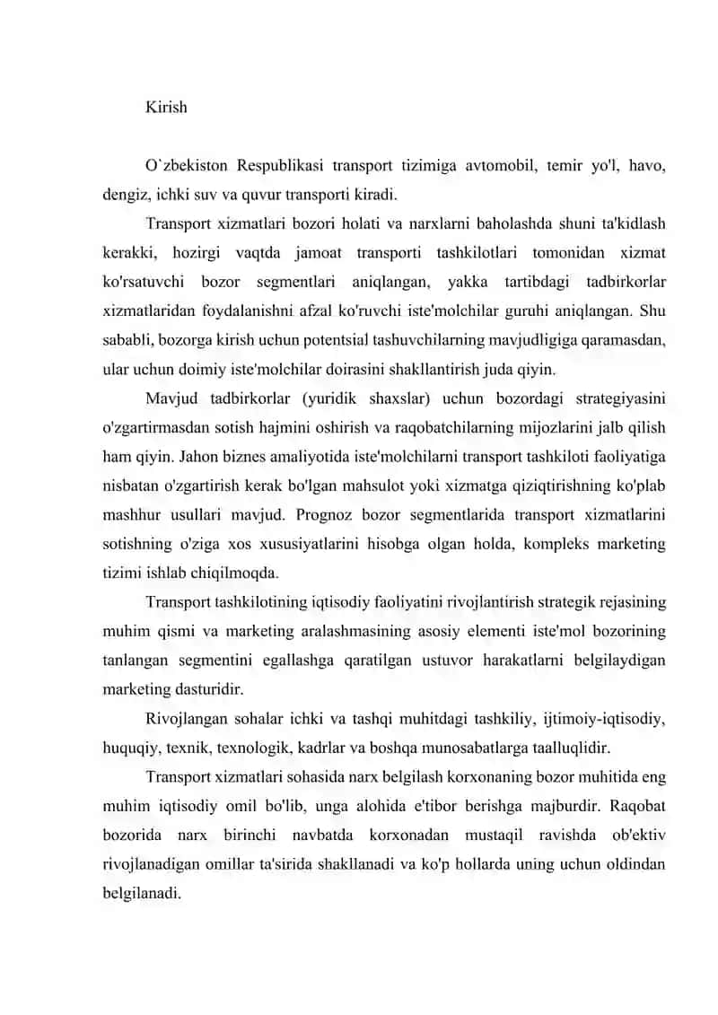 TRANSPORT XIZMATLARIDA NARX SHAKLLANISHINING MEXANIZMI VA XUSUSIYATLARI. 2