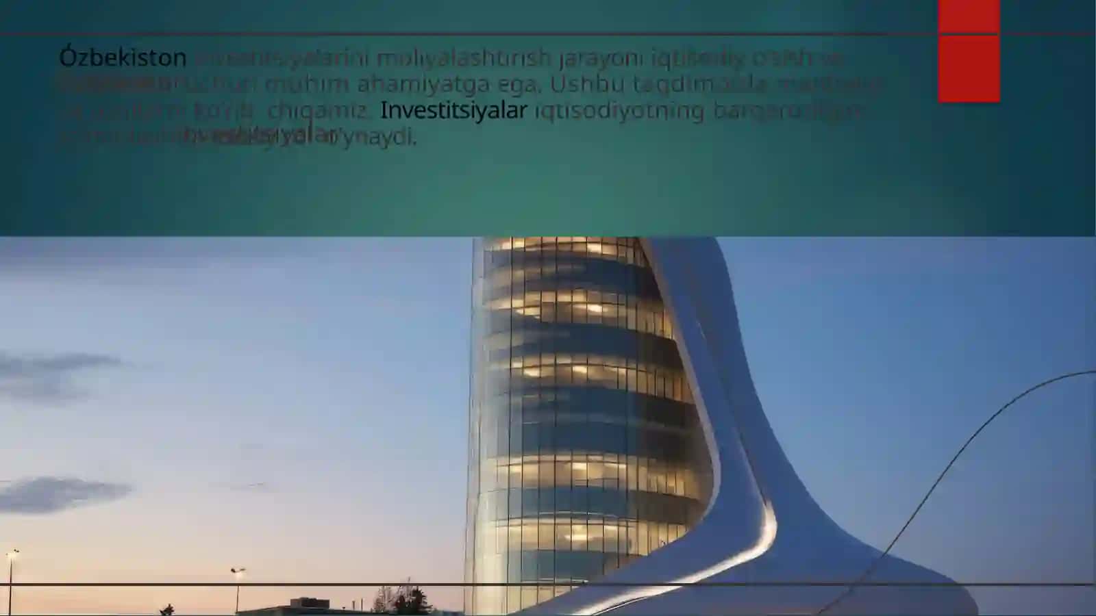 Investitsiya fanidan taqdimoti.O’zbekiston Investitsiyalarini Moliyalashtirish Manbalar va Usullar 2