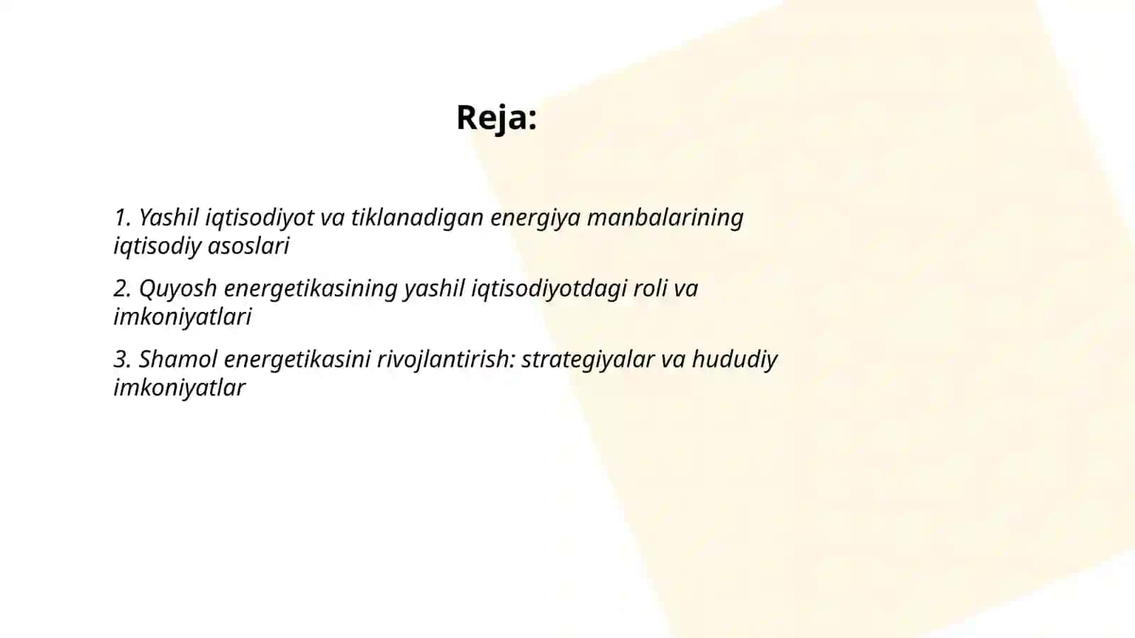 Yashil iqtisodiyot va tiklanadigan energiya manbalarining iqtisodiy asoslari 2