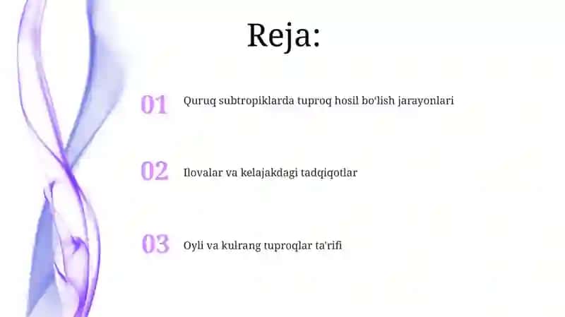 Quruq subtropiklarning tog'oldi va bo'z tuproqlarni aniqlash va o'rganish 2
