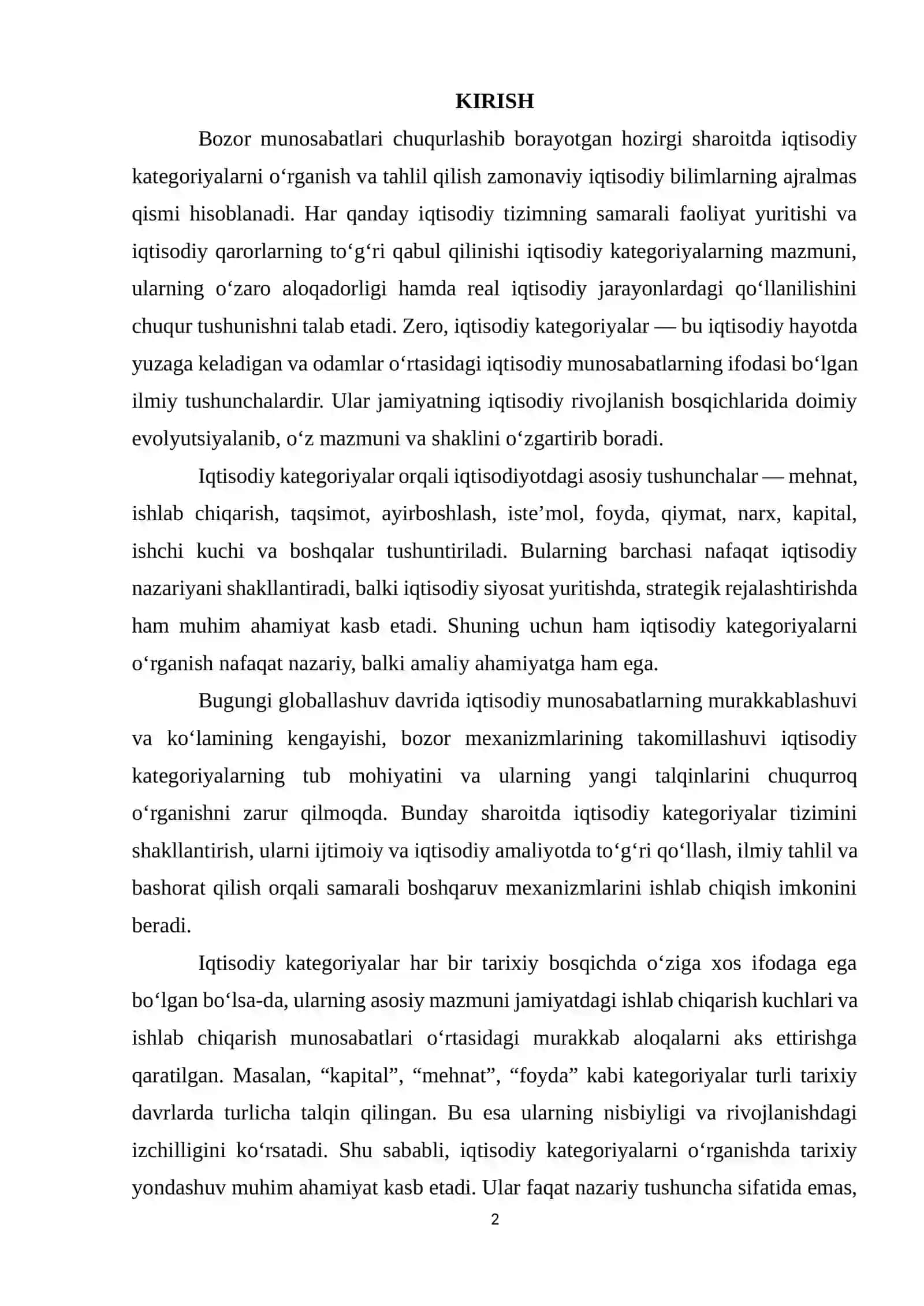 IQTISODIY KATEGORIYALAR, ULARNING TIZIMI VA QO‘LLANILISHI 2