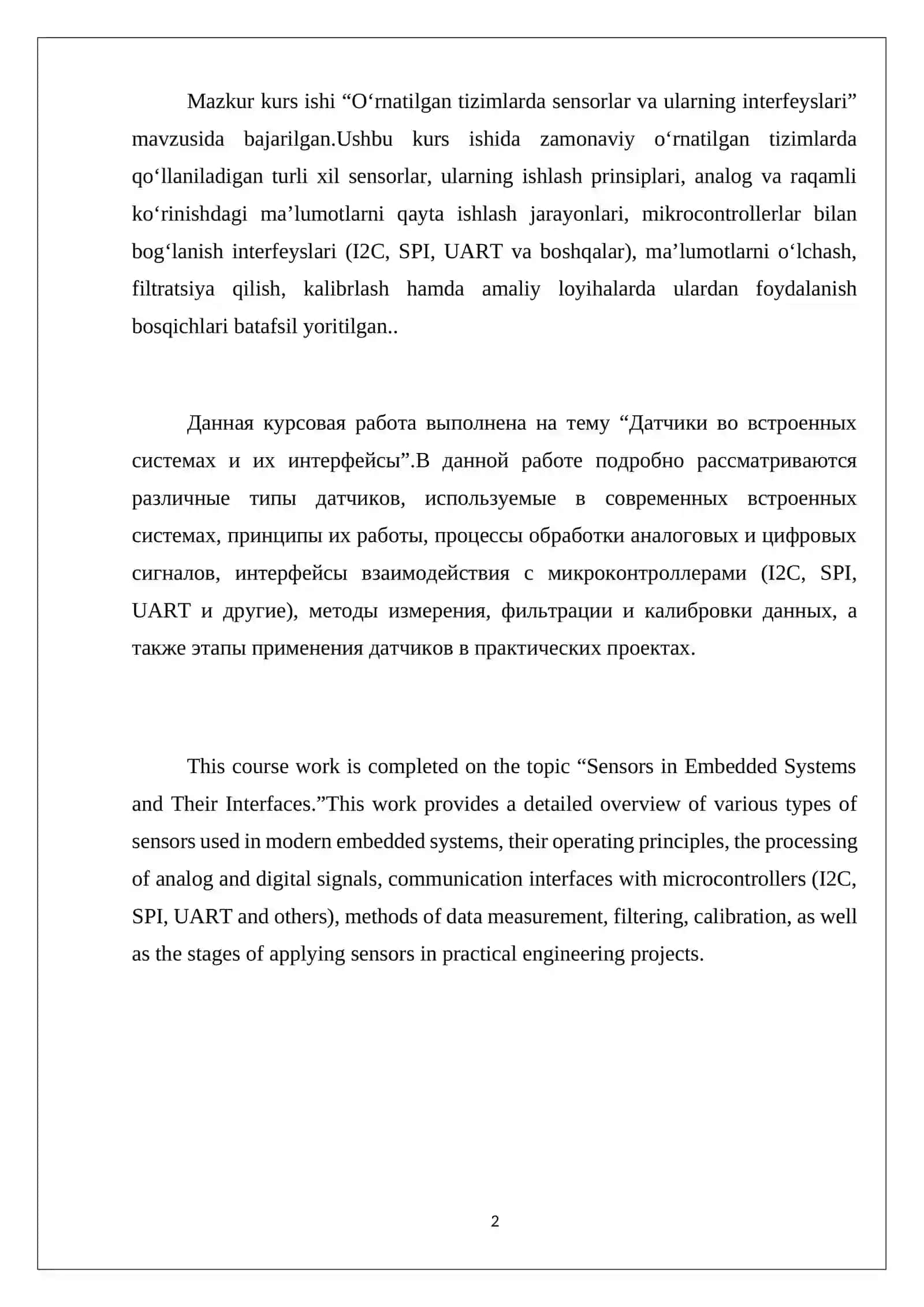 O‘RNATILGAN TIZIMLARDA SENSORLAR VA ULARNING INTERFEYSLARI 2