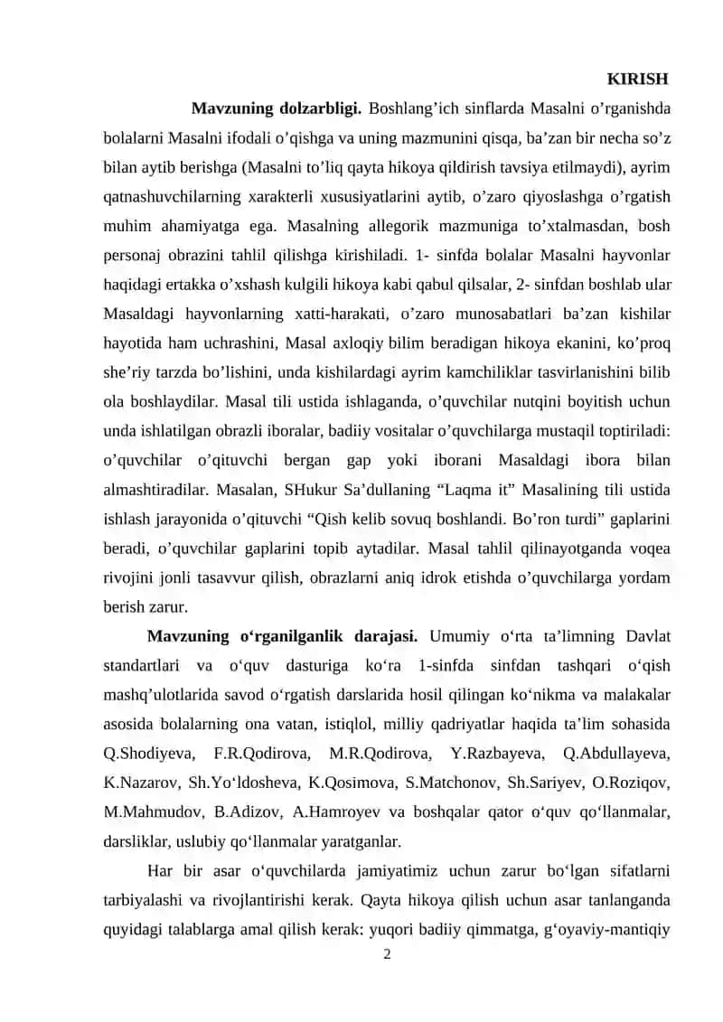 OʻQISH SAVODXONLIGI DARSLARIDA MASAL OʻTISH USLUBIYATI (3 - SINF) 2