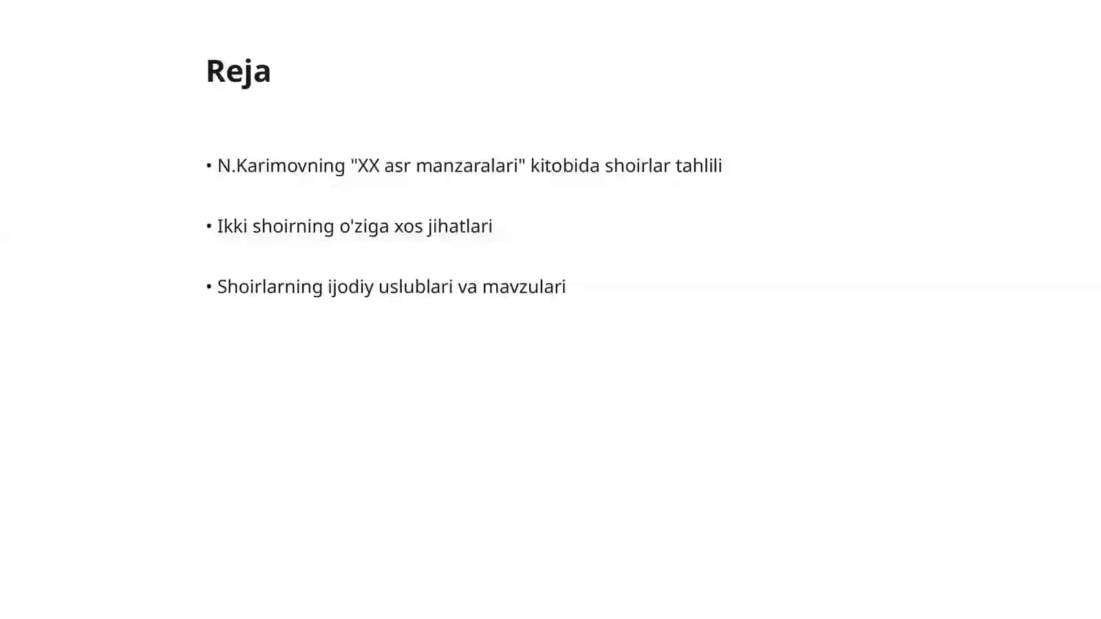 N.Karimovning "XX asr manzaralari kitobidan" Ikki shoir ikki javohir boʻlimini oʻqib oʻrganish 2