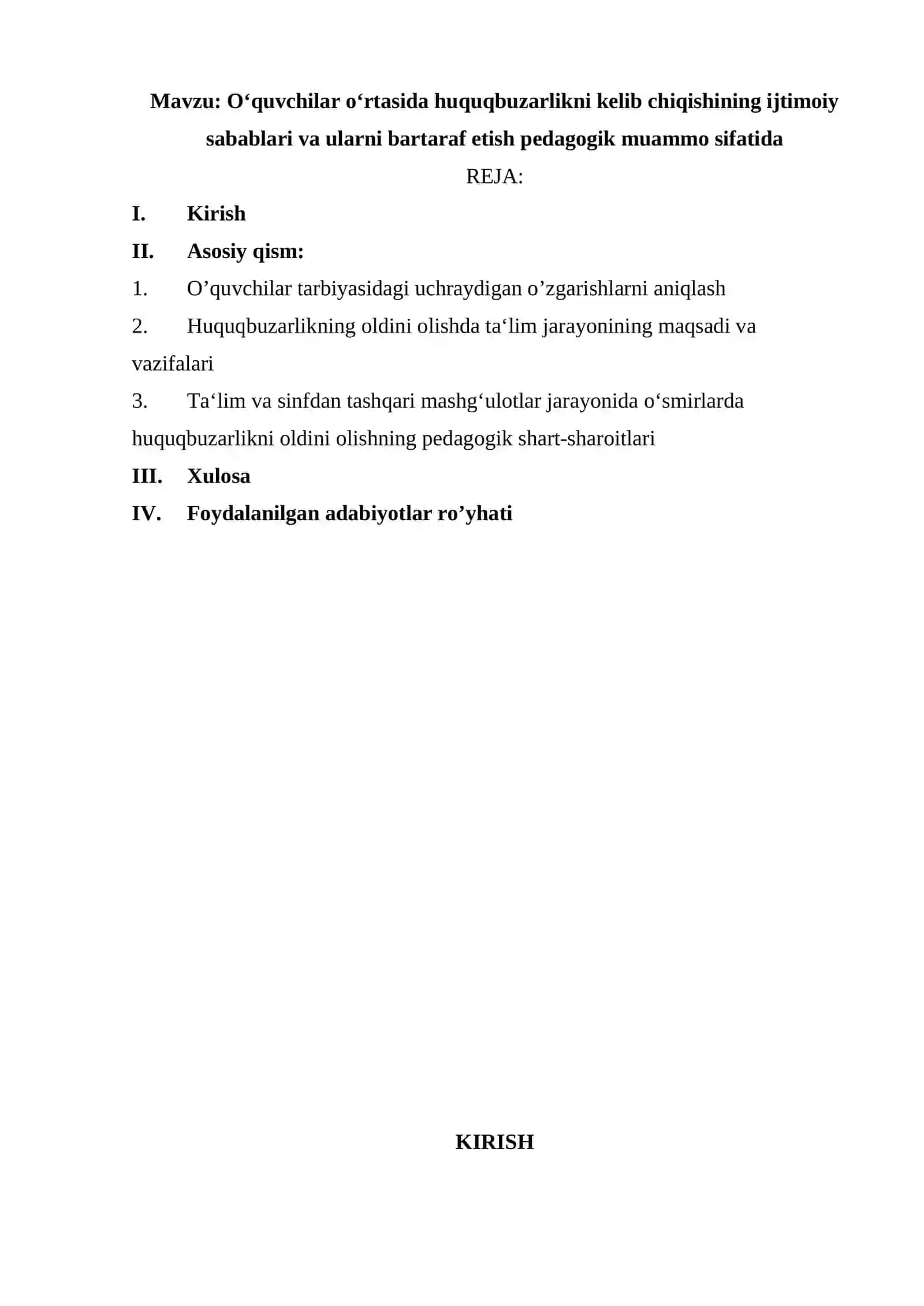 O‘quvchilar o‘rtasida huquqbuzarlikni kelib chiqishining ijtimoiy sabablari va ularni bartaraf etish pedagogik muammo sifatida 2