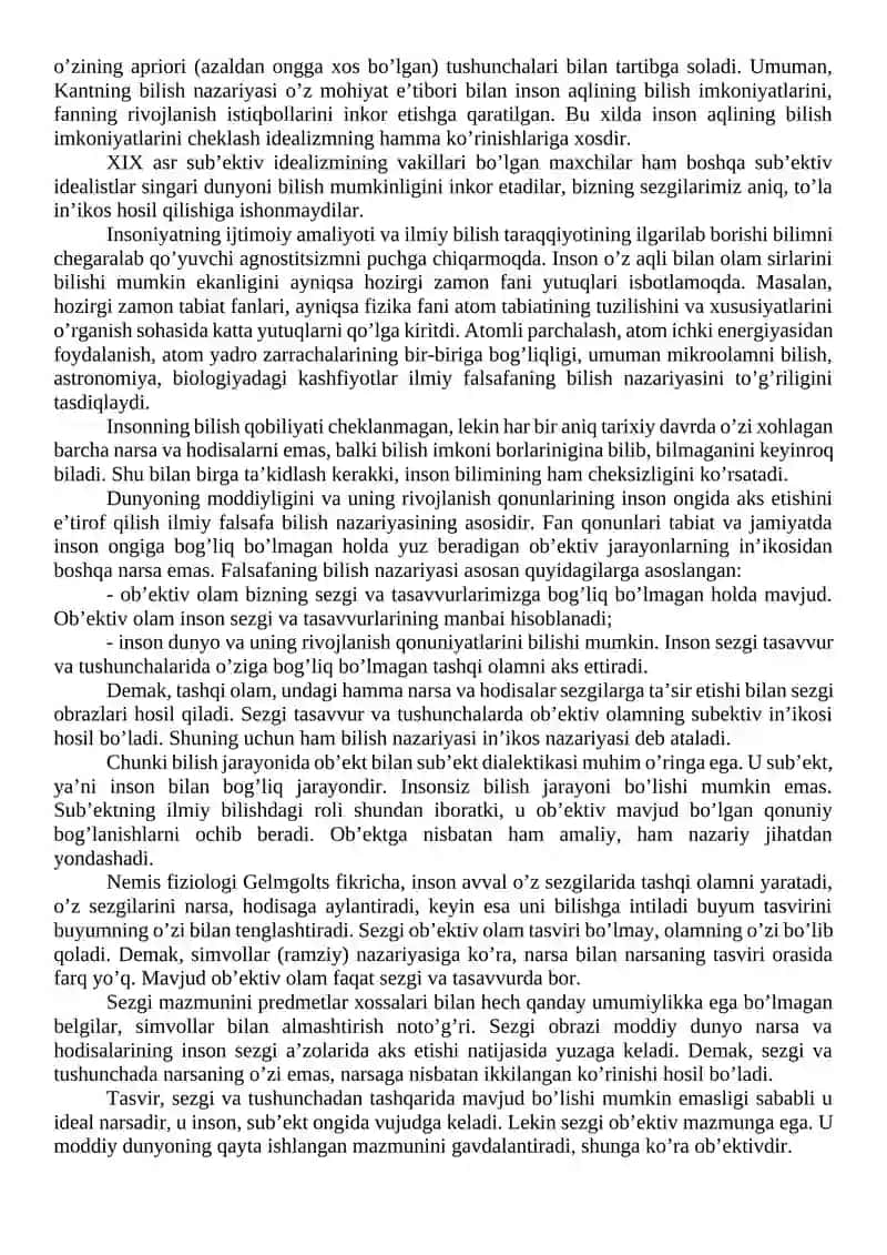 Falsafada ong muammosi. Bilish nazariyasi va yo’nalishlari 2