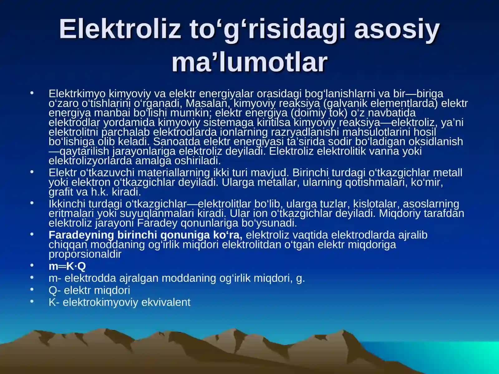 Elektrokimyoeritma va suyuqlanmalarda boradigan jarayonlar 2