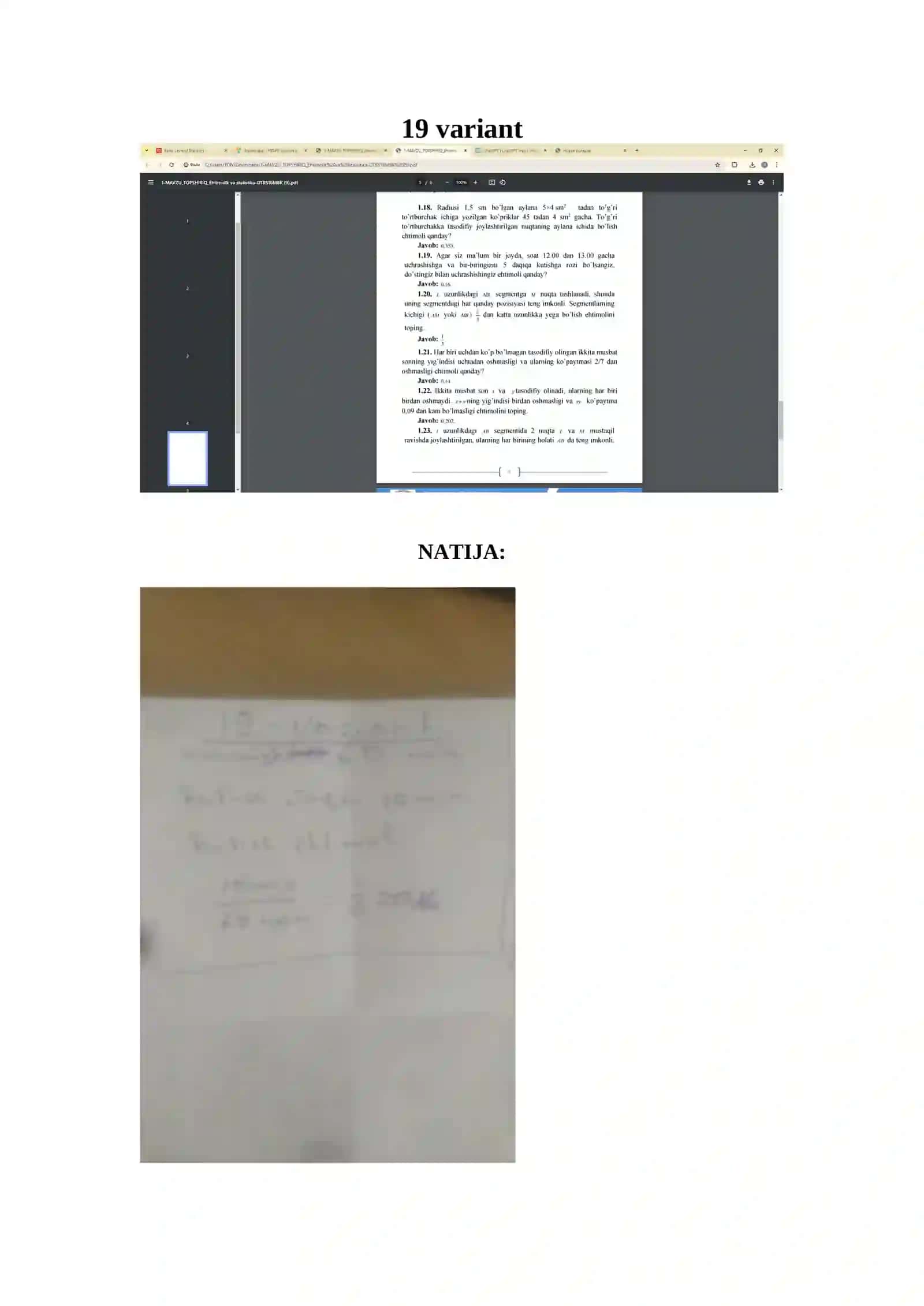 Ehtimollik va statistika MUSTAQIL ISH 1 2