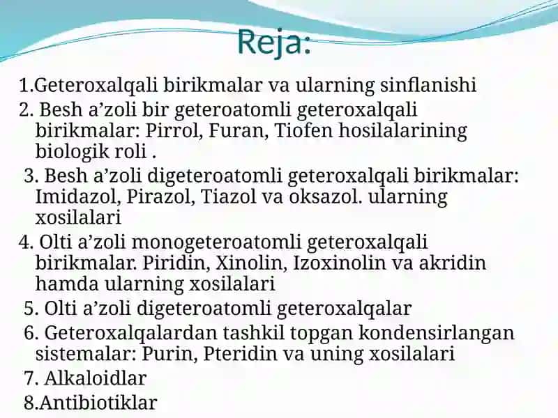 Geterosiklik birikmalar metabolitlar va dorivor moddalar sifatida 2