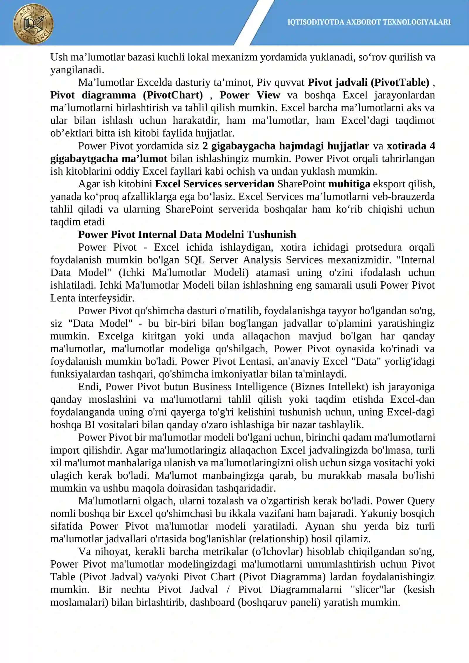 Ma’lumotlarni tahlil qilish uchun Excel Power Pivot 2