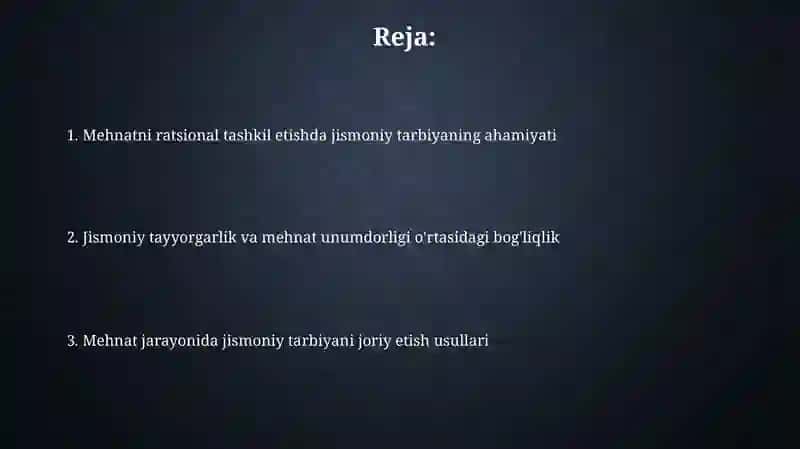Mehnatni ratsional tashkil etishda jismoniy tarbiyaning o'rni 2