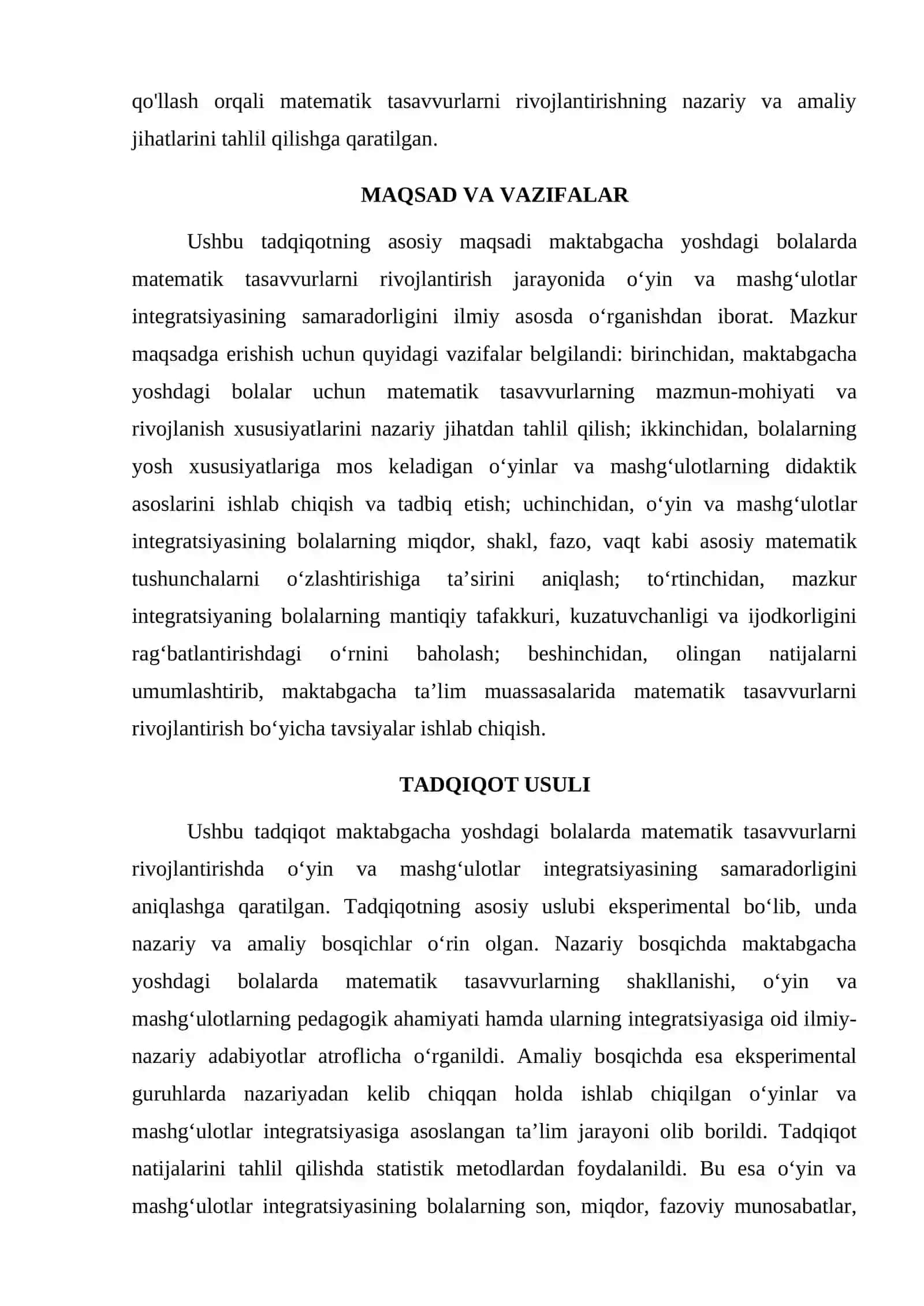 MAKTABGACHA YOSHDAGI BOLALARDA MATEMATIK TASAVVURLARNI RIVOJLANTIRISHDA O‘YIN VA MASHG‘ULOTLAR INTEGRATSIYASI 2