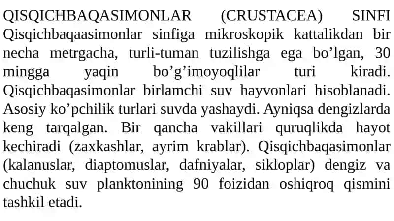 QISQICHBAQASIMONLAR (CRUSTACEA) SINFI 2