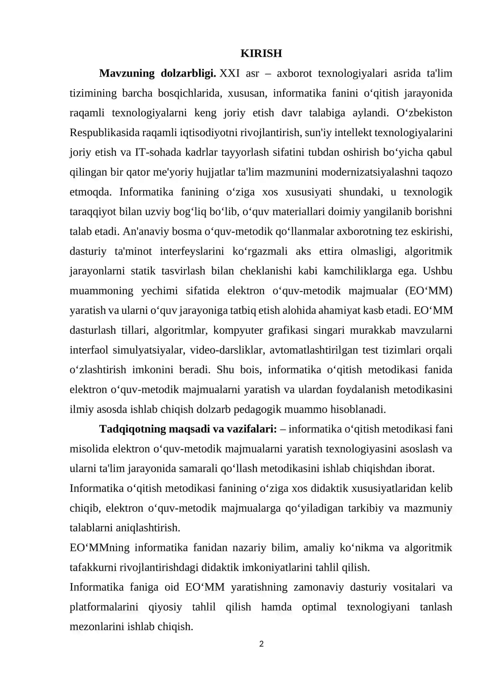 Elektron oʻquv-metodik majmualarni yaratish va ularni ta'lim jarayonida qoʻllash metodikasi. 2