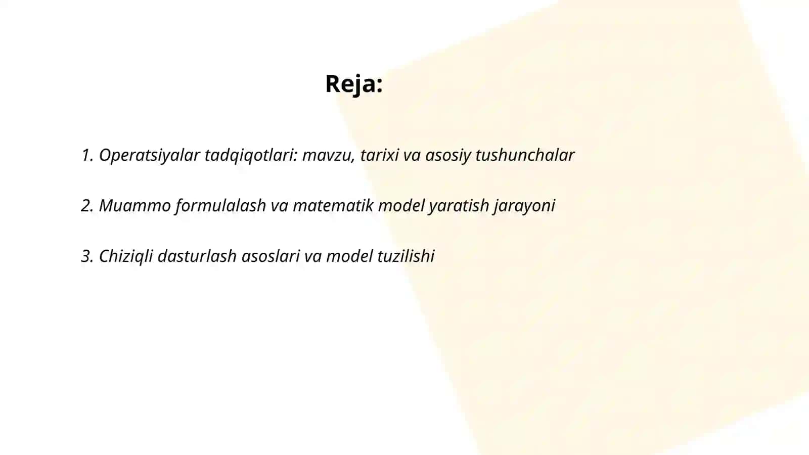 Operatsiyalar tadqiqotlarni o'tkazish va matematik modellar 2