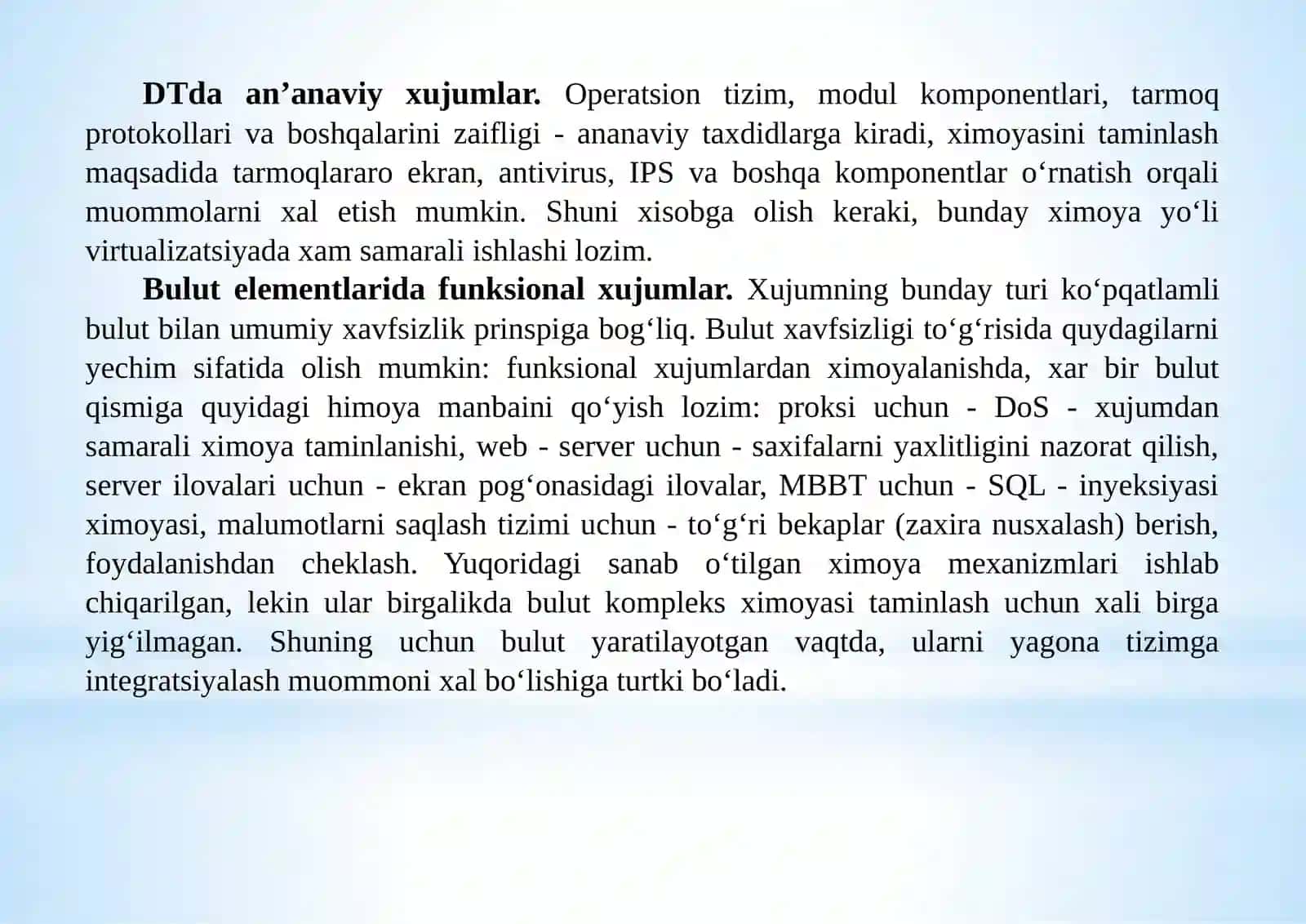 Bulutli texnologiyalarda amalga oshiriladigan hujumlar va ularni bartaraf etish 2