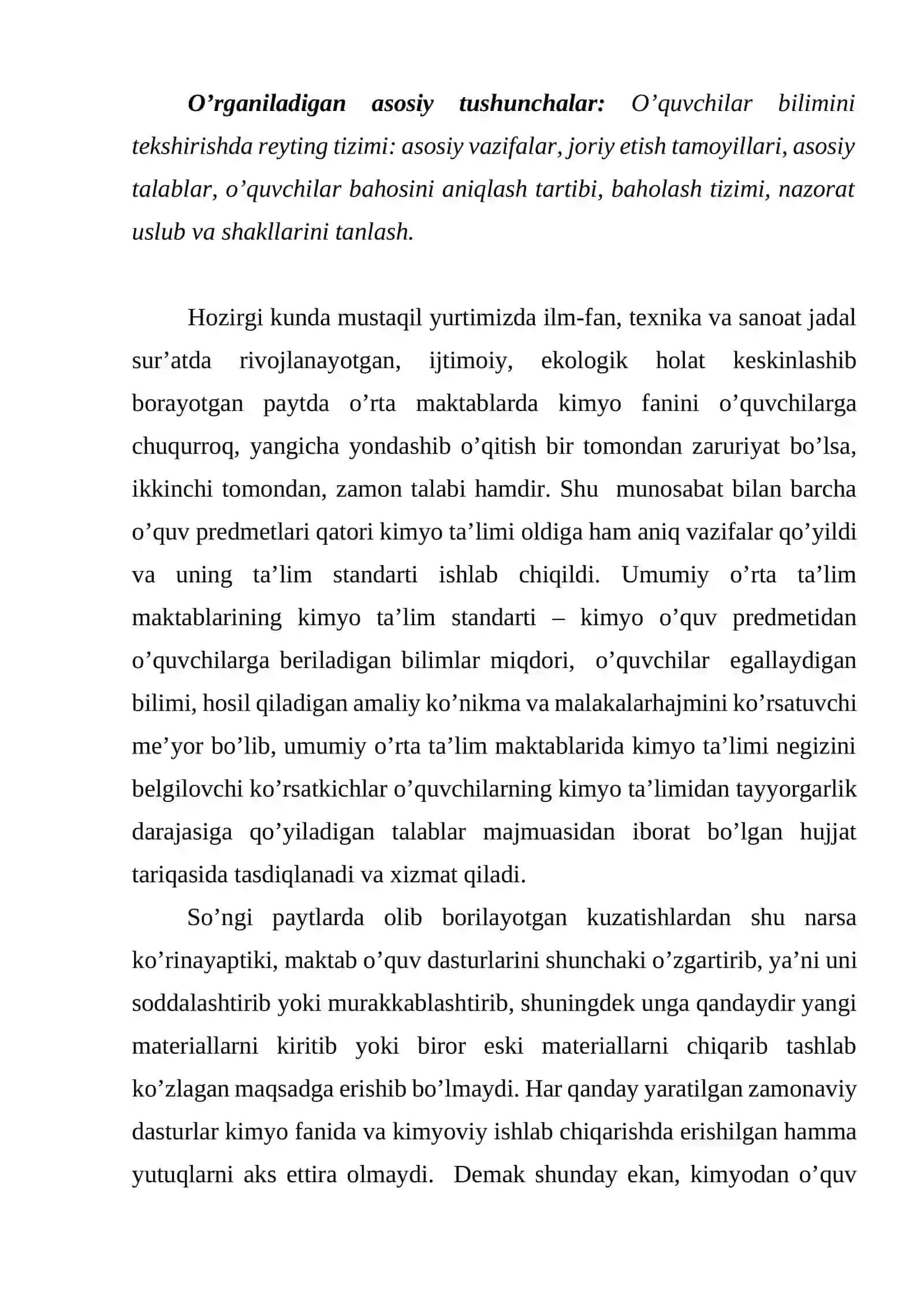 Kimyo fanini o’quvchilarga chuqurroq, yangicha yondashib o’qitish 2