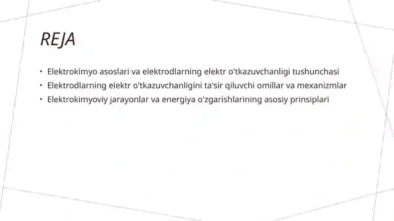 Elektr kimyo asoslari va elektrodlarning elektr o'tkazuvchanligi 2