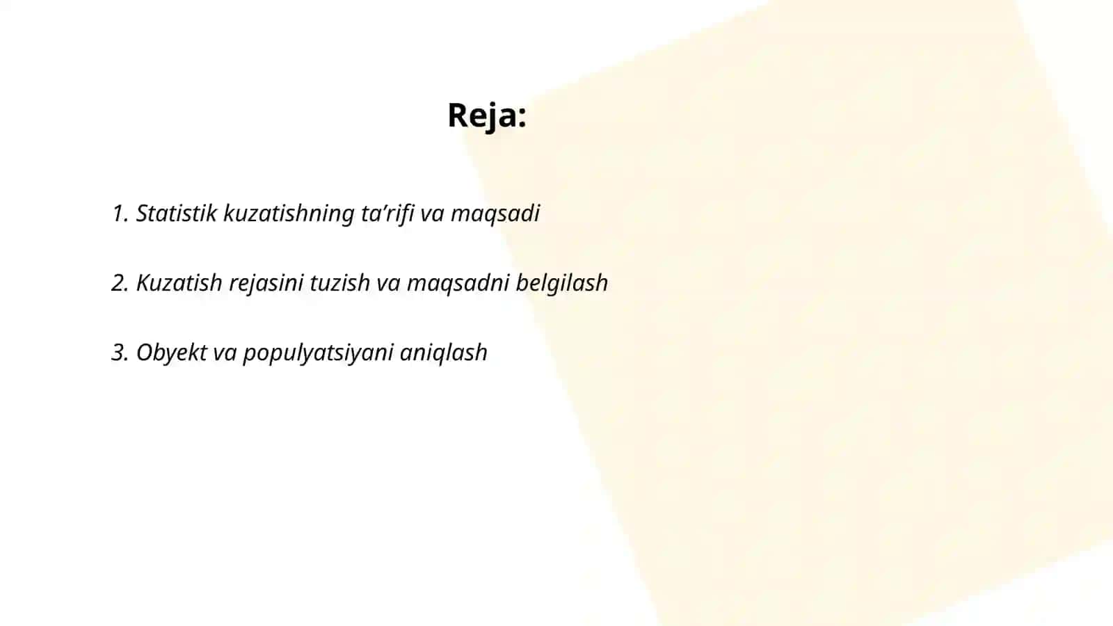 Statistik kuzatishning asosiy bosqichlari va turlari 2