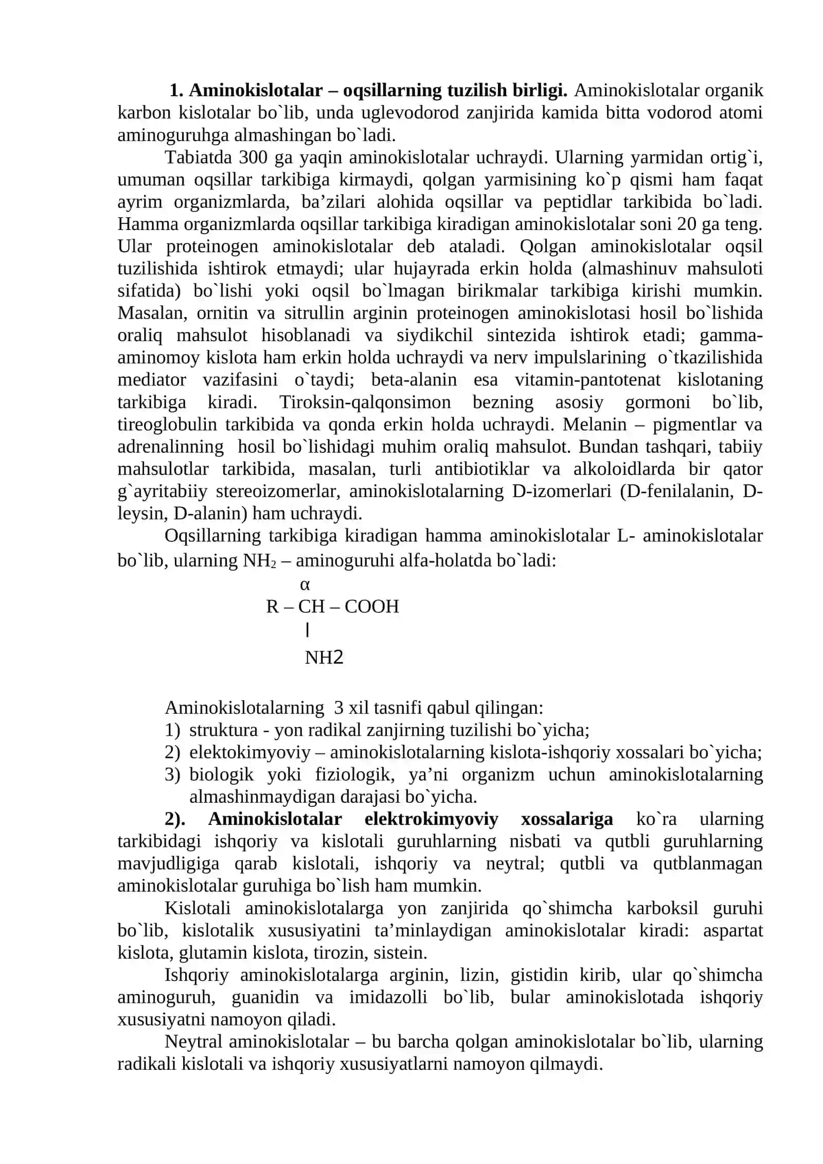 Aminokislotalar. Oqsillarning fizik va kimyoviy xossalari 2