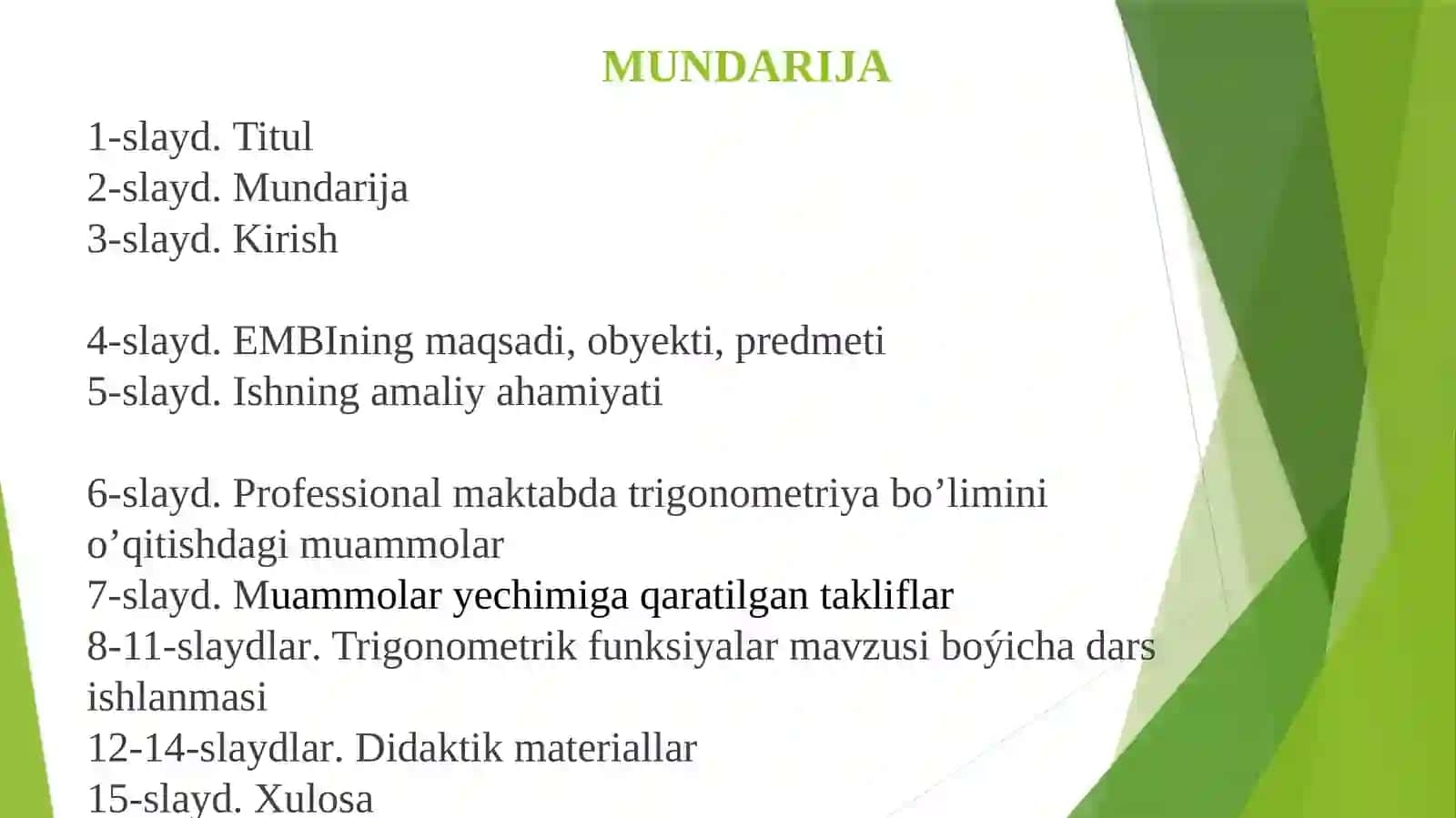 Trigonometriya bo’limini o’qitishda o’quvchilar bilish faoliyatini faollashtirish metodikasi 2