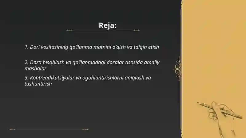 Dori vositalari yo'riqnomalari bilan ishlash talabalari 2