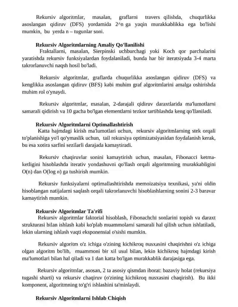 Rekursiv algoritmlar va ularning vazifalari 2