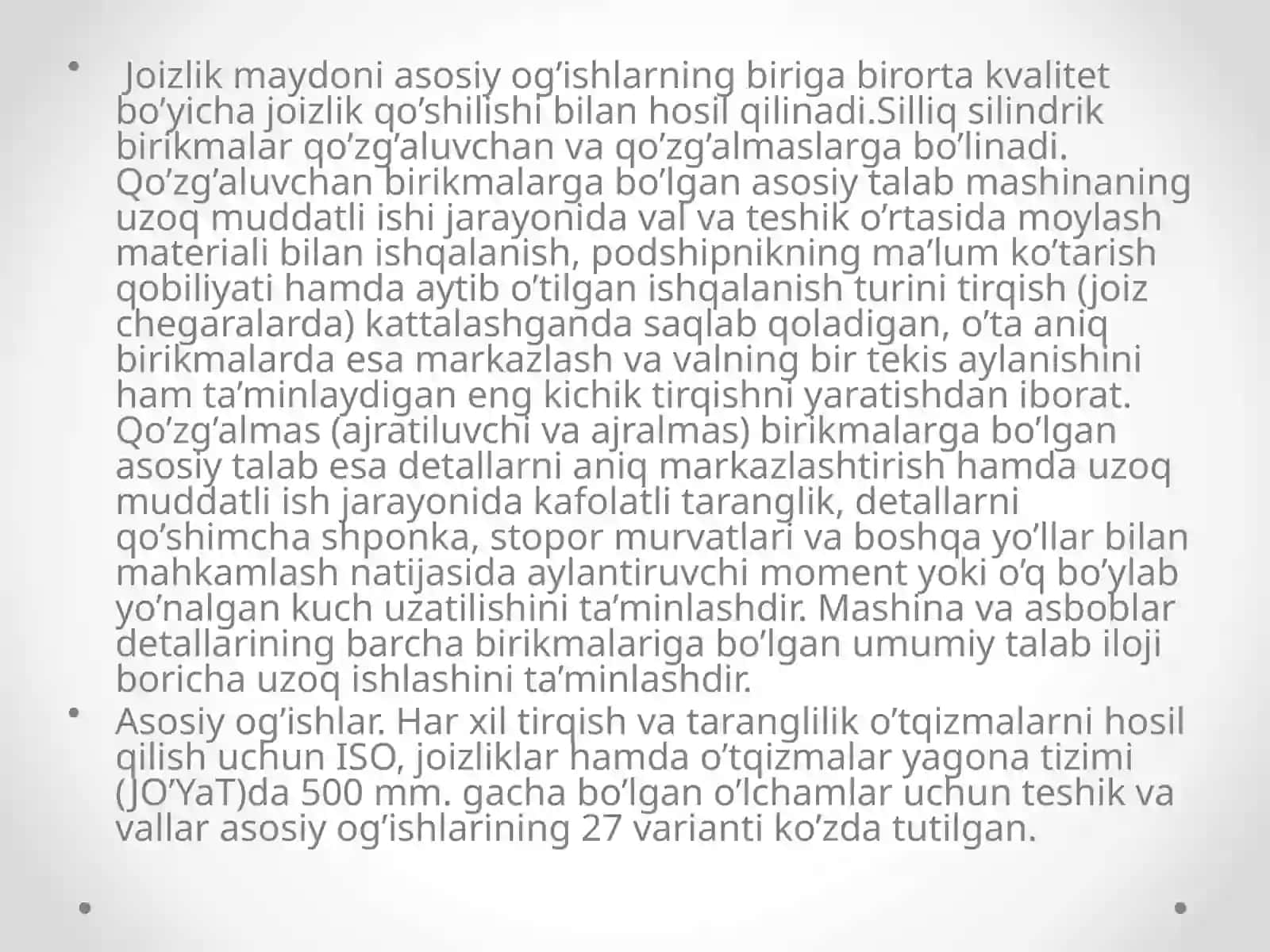 Silliq silindrik birikmalar, joyizlik va o’tkazishlarni amalga oshirish 2