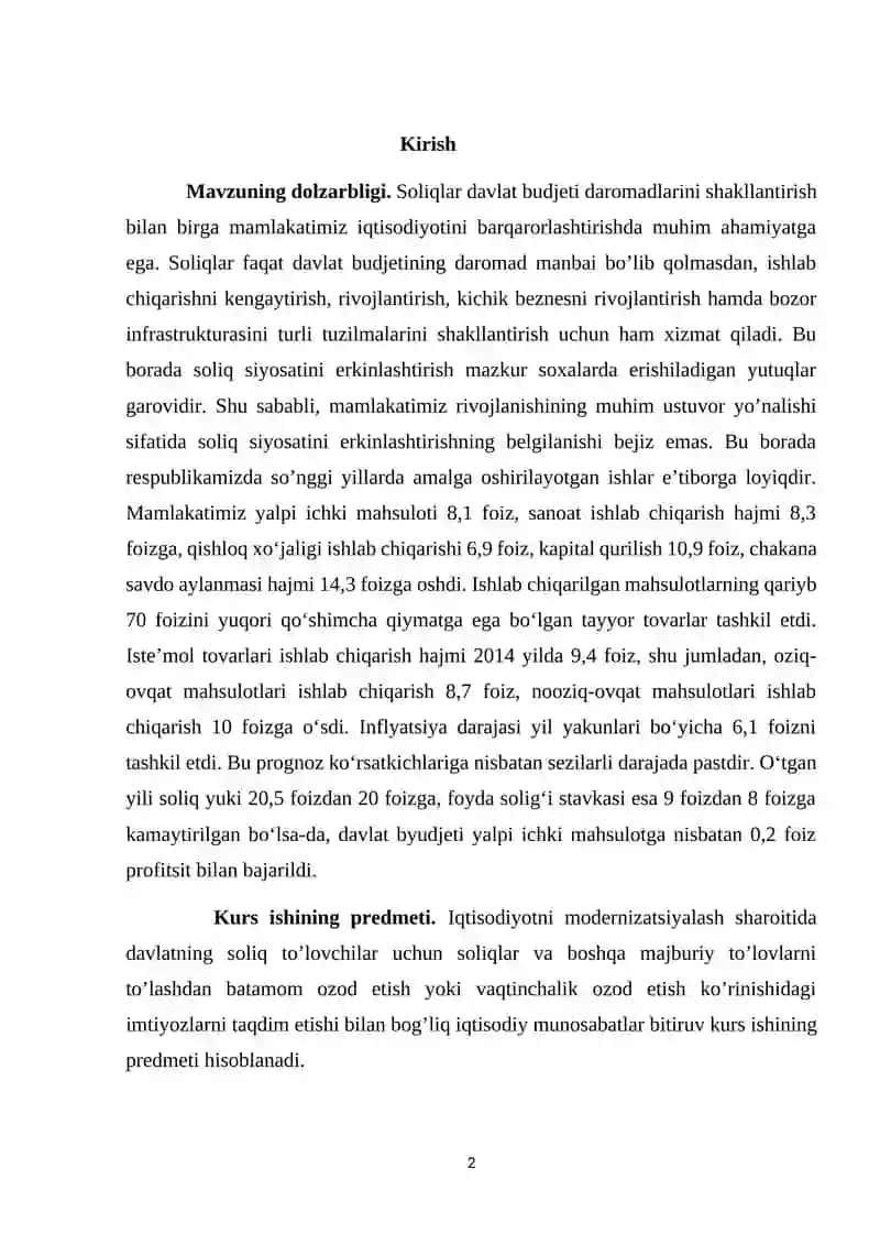 Soliq imtiyozlarining amaldagi holati tahlili 2