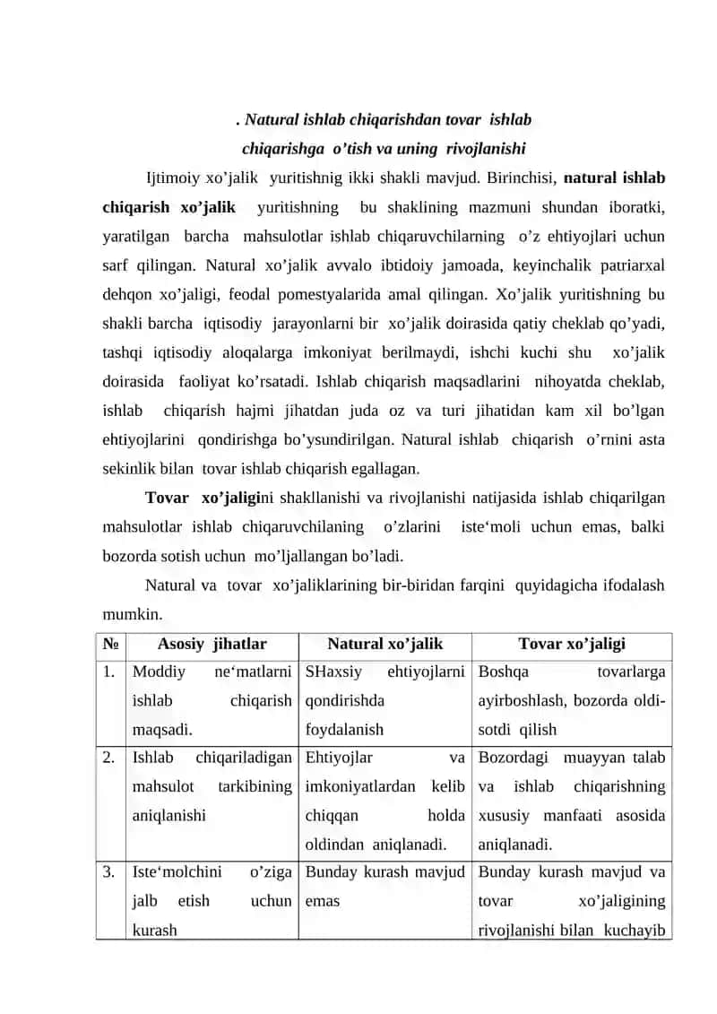 Tovar –pul munosabatlari rivojlanishi 2