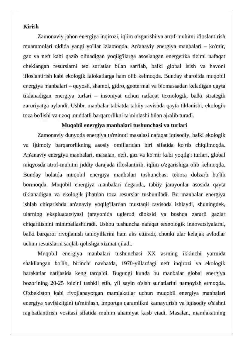 Muqobil energiya manbalaridan foydalanish tushunchasi va uning huquqiy tartibi 2