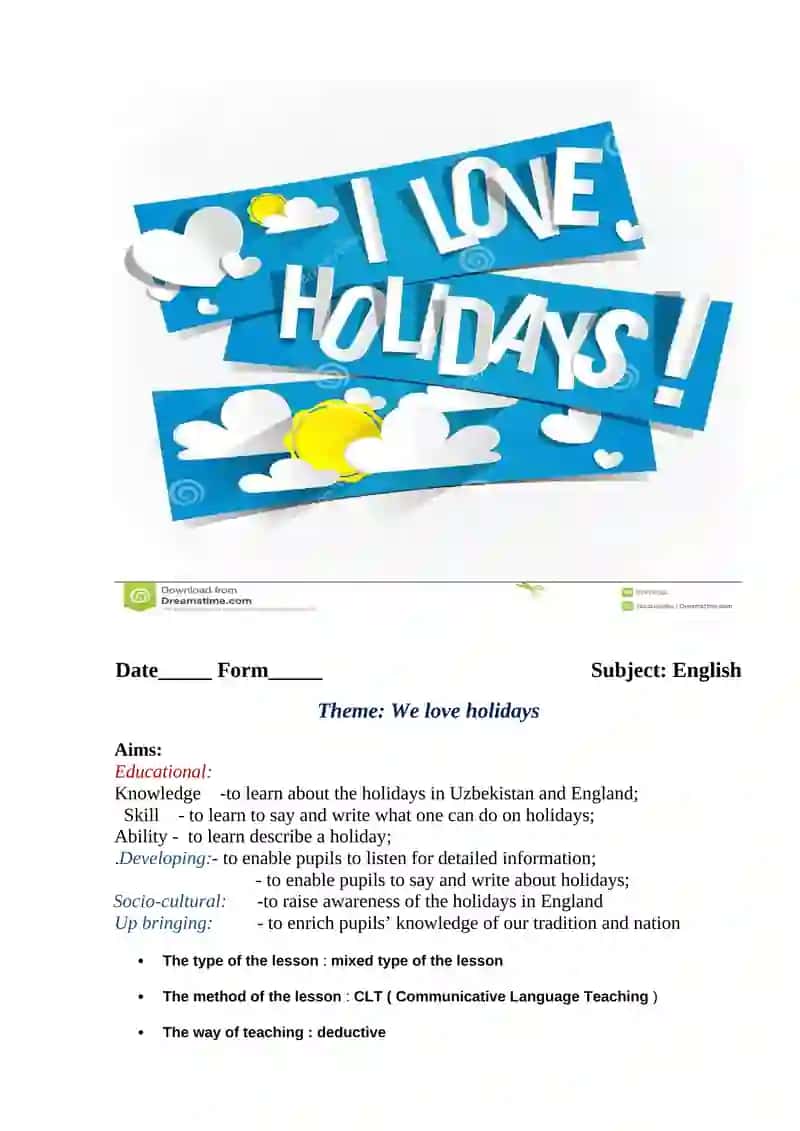 Unit 7. Lesson 1 "We love holidays" 2