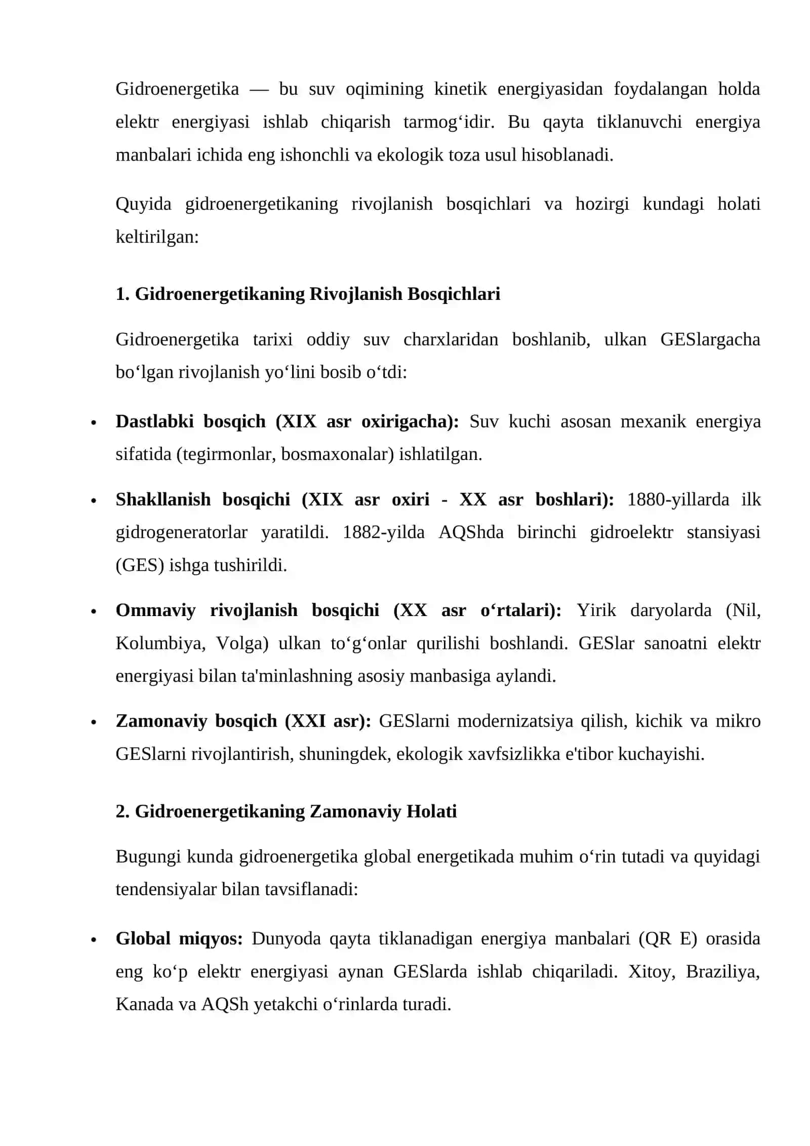 Gidroenergetikada zamonaviy texnologiyalar va innovatsiyalar 2