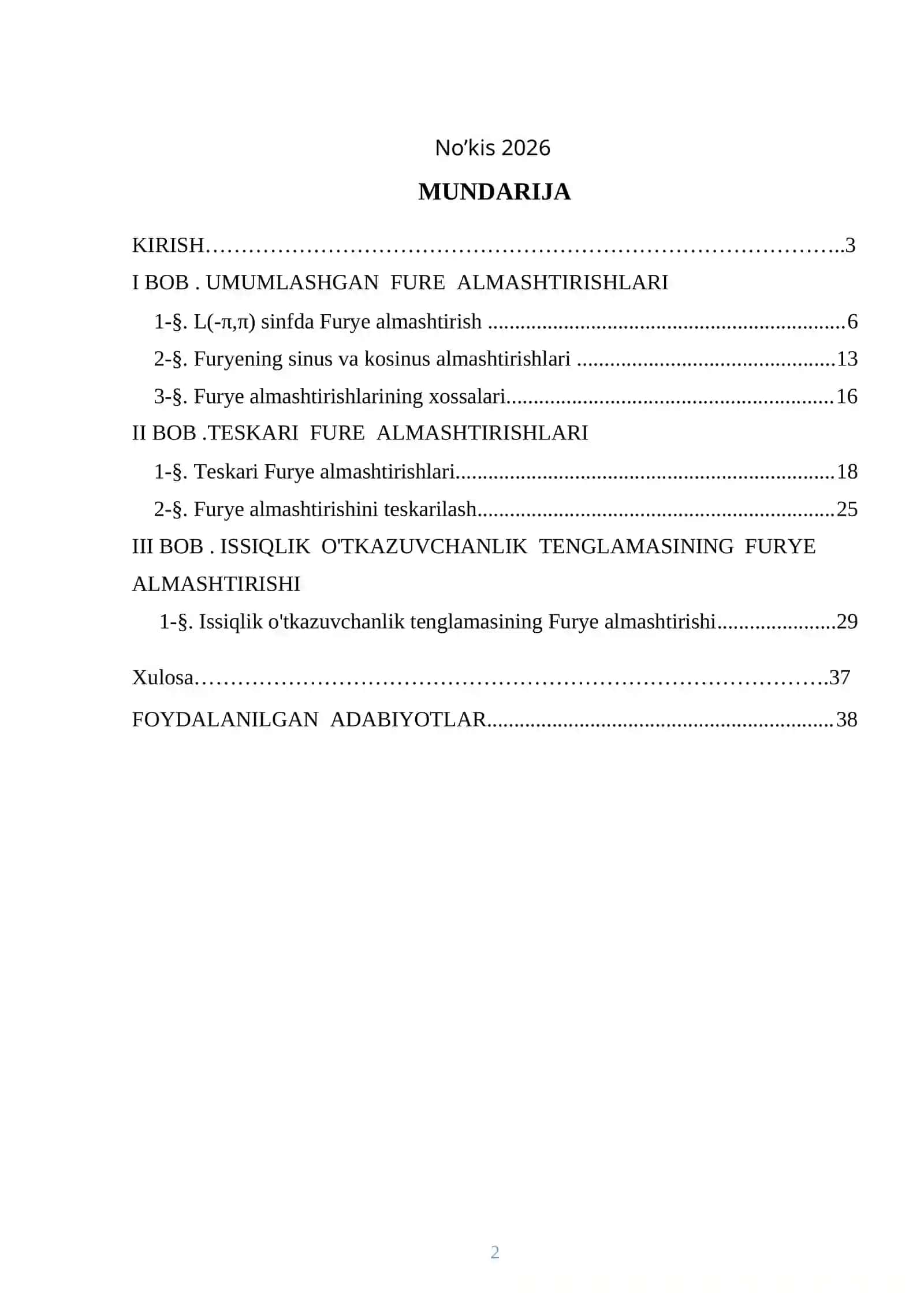 Umumlashgan fure almashtirishi.Misollar 2