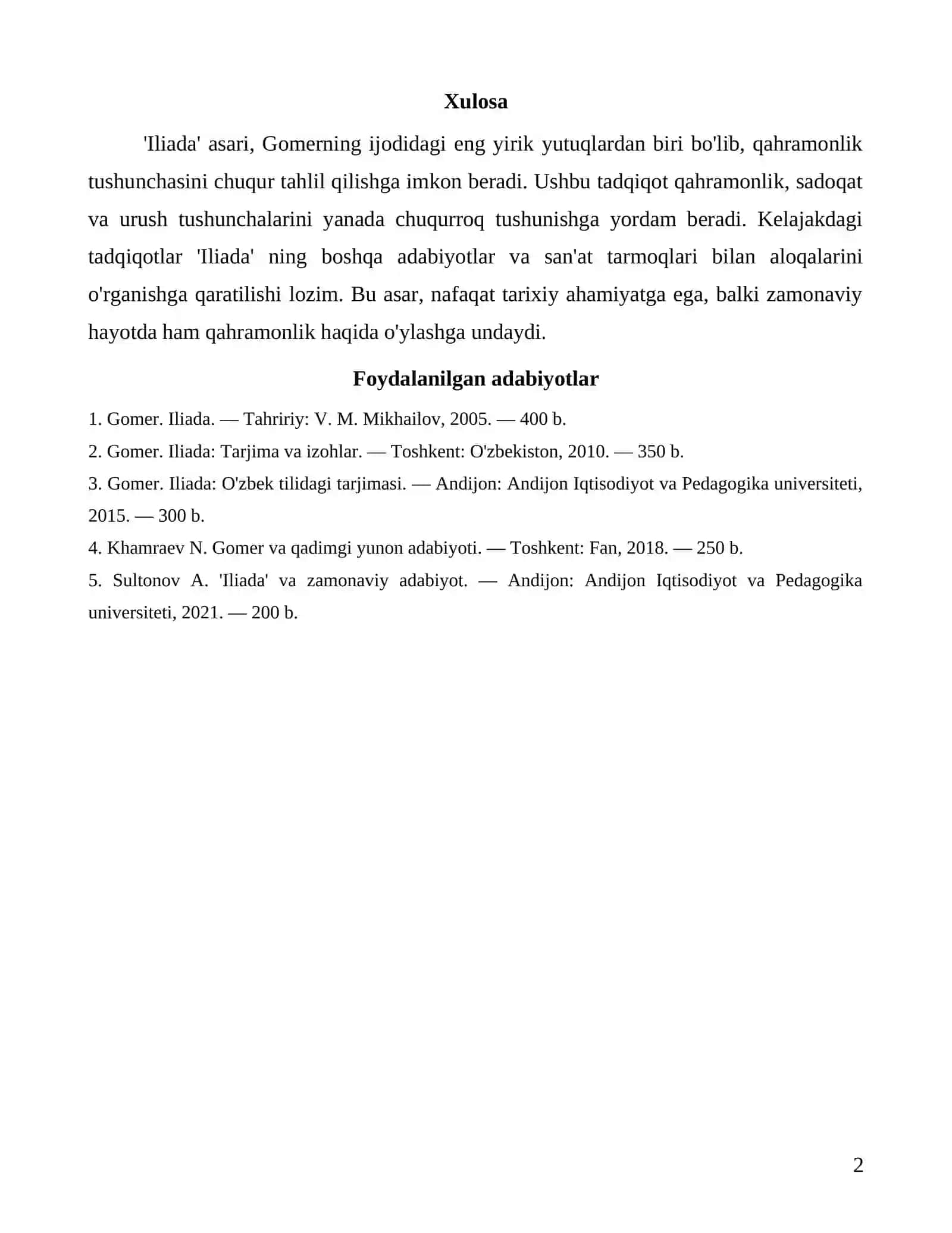 Gomerning 'Iliada' qahramonlik eposi 2