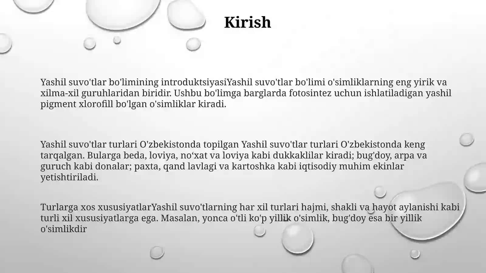 Yashil Suvo'Tlar Bo'Limining O'Zbekistonda Tarqalgan Turlari Va Ularning O'Ziga XosXususiyatlari 2