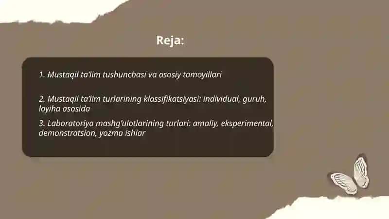 Mustaqil taʼlim va laboratoriya mashgʻulotlarining turlari, virtual laboratoriyalar 2