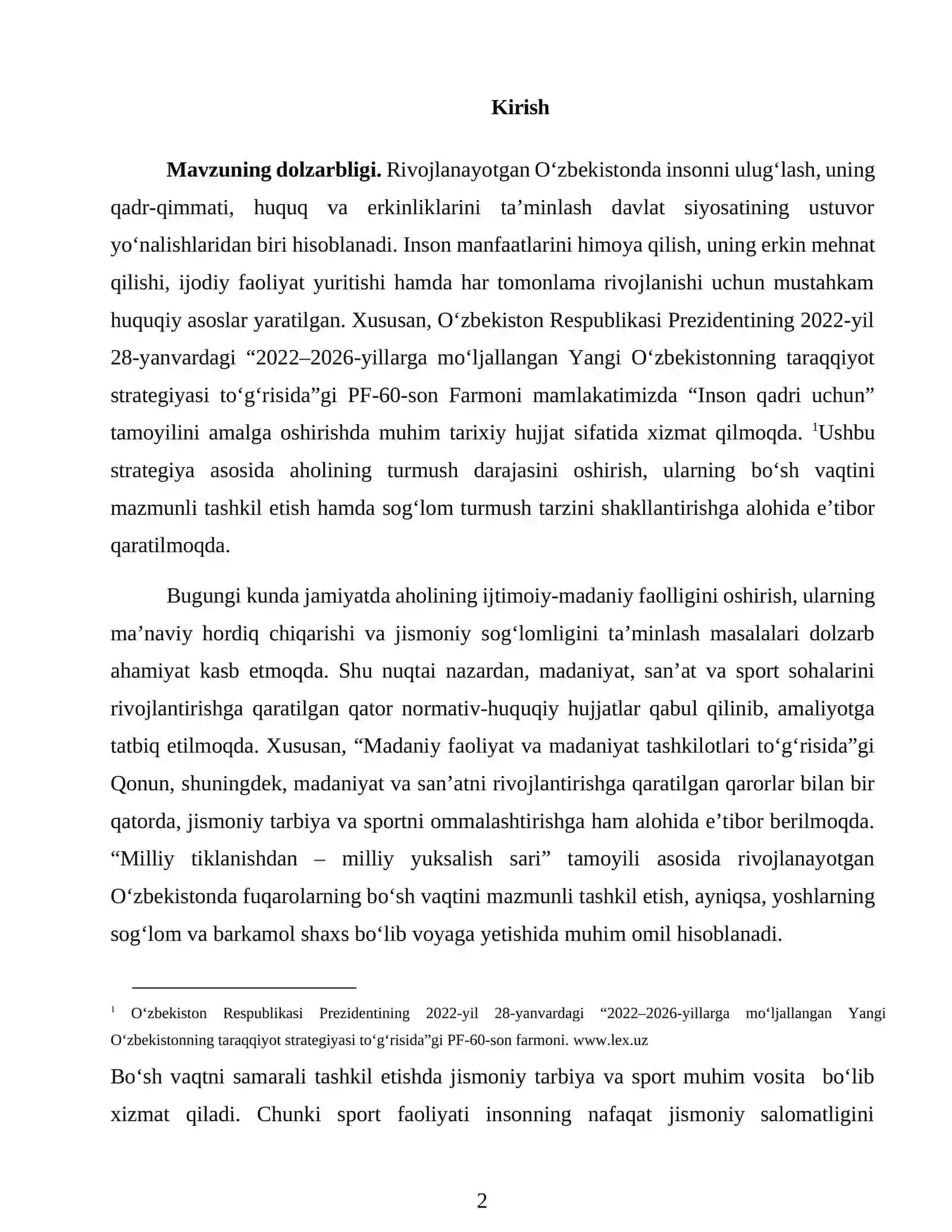 SHAXSNING BO'SH VAQTINI MAZMUNLI TASHKIL ETISHDA JISMONLY TARBIYA VA SPORT IMKONIYATLARIDAN FOYDALANISH 2