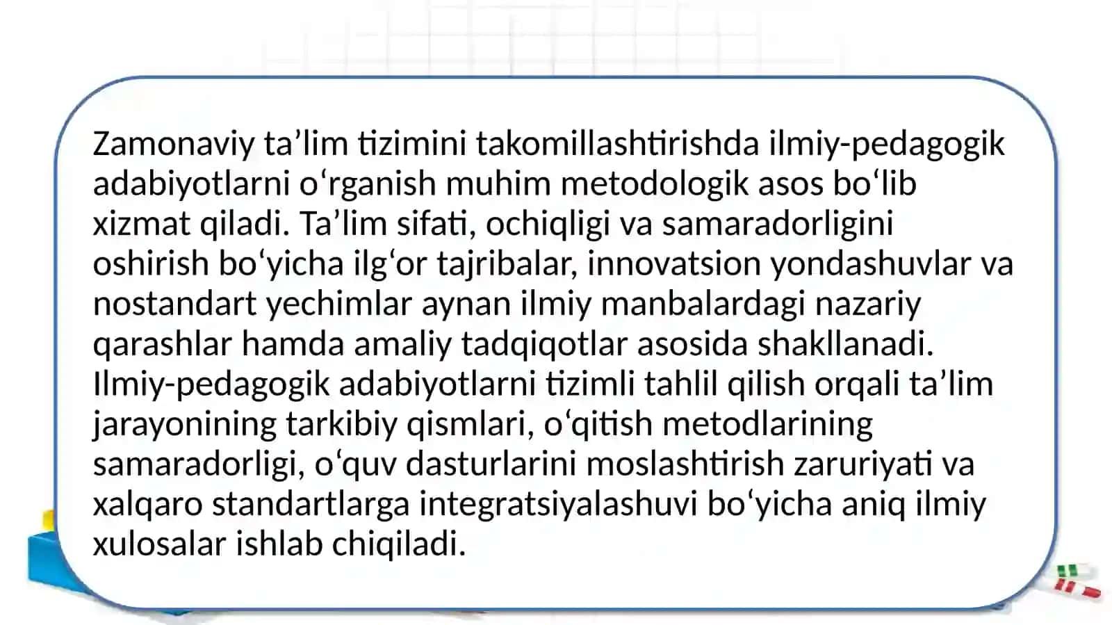 Ta’lim sifati,ochiqligi va samaradorligini oshirish uchun nostandart qarorlar dan foydalanish 2