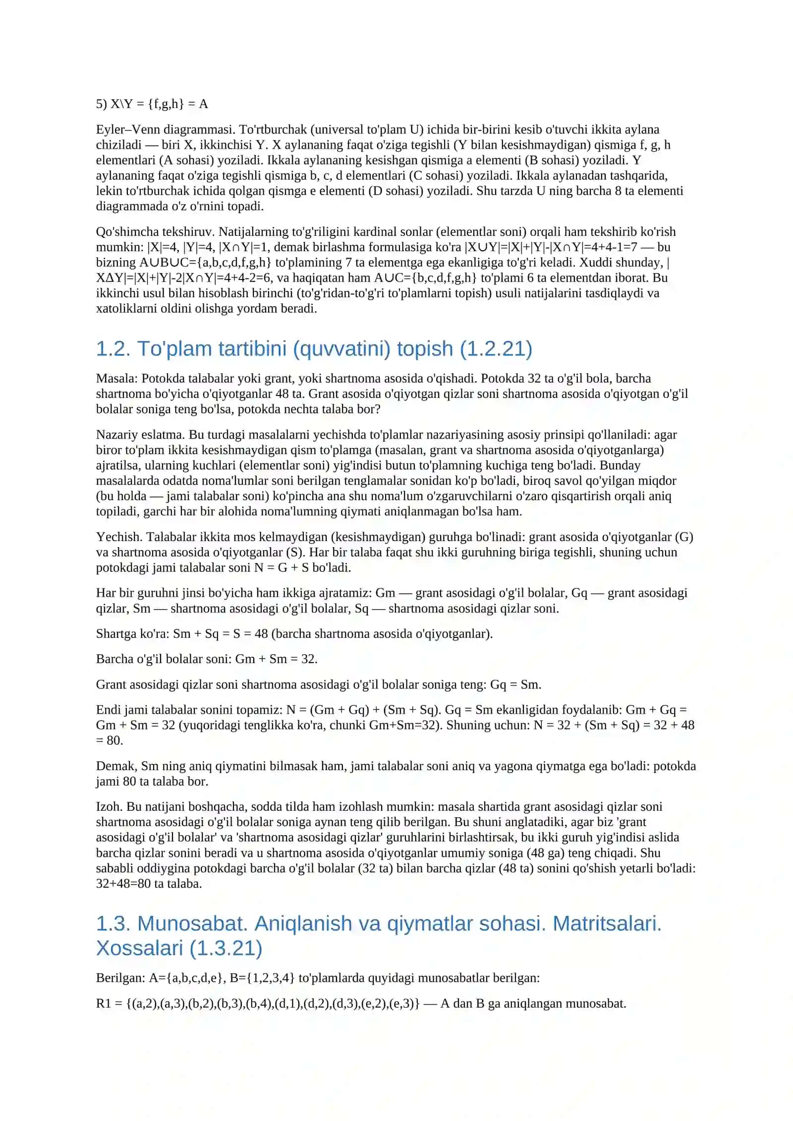 Diskret tuzilmalar fanidan amaliy mashg'ulotlar bo'yicha topshiriqlar 21-VARIANT bo'yicha to'liq yechim 2