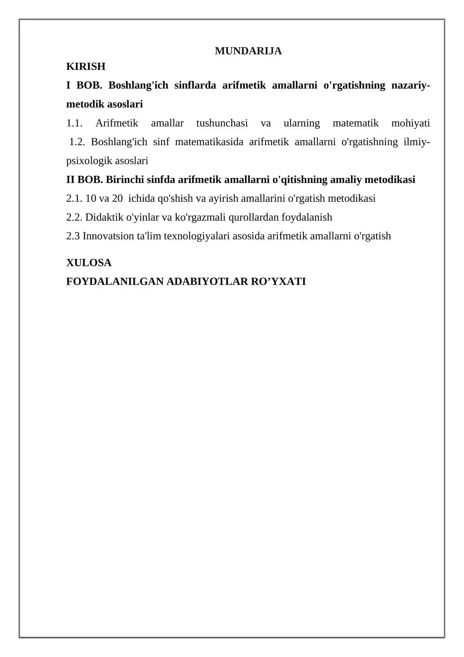 Boshlang'ich sinflarda arifmetik amallarni o'rgatish 2