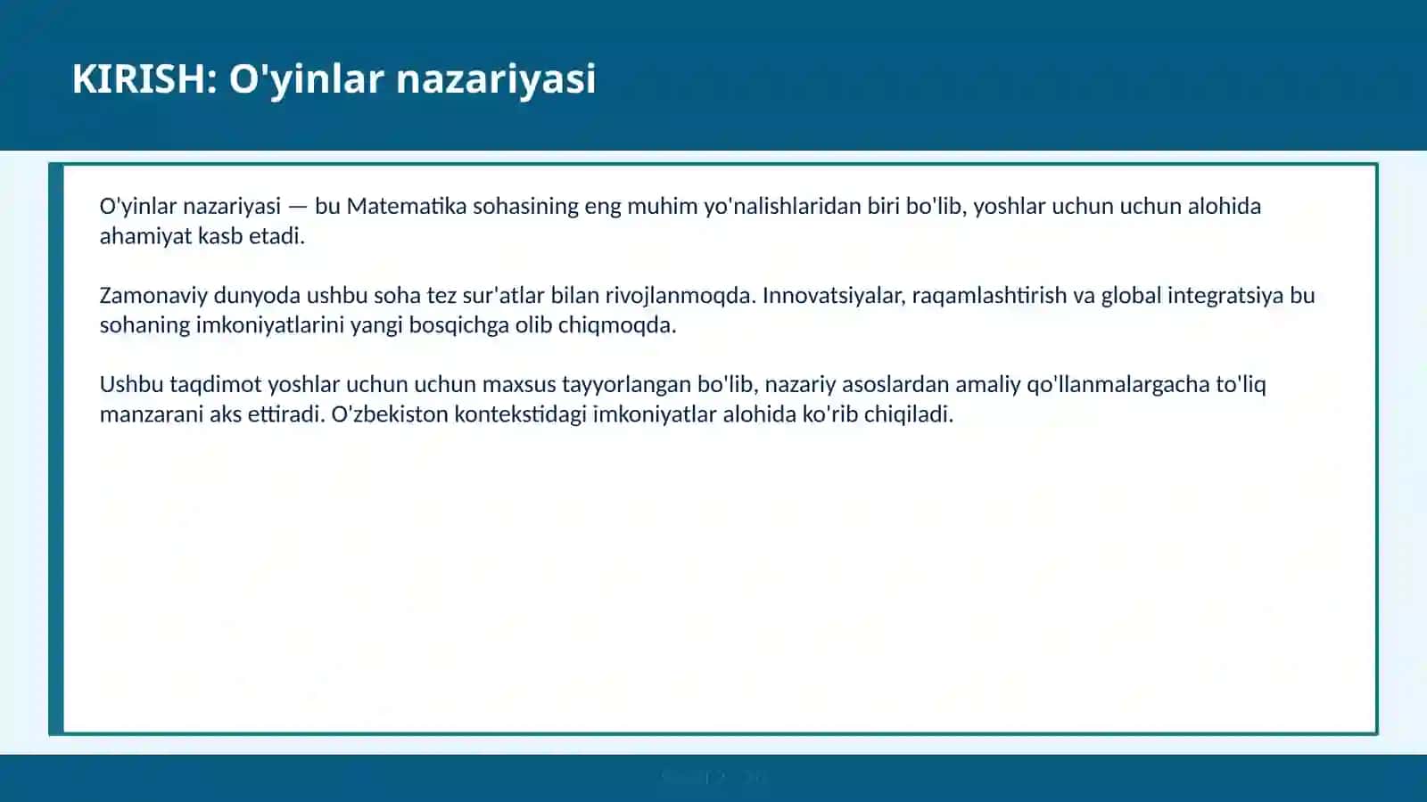 O'YINLAR NAZARIYASI 2