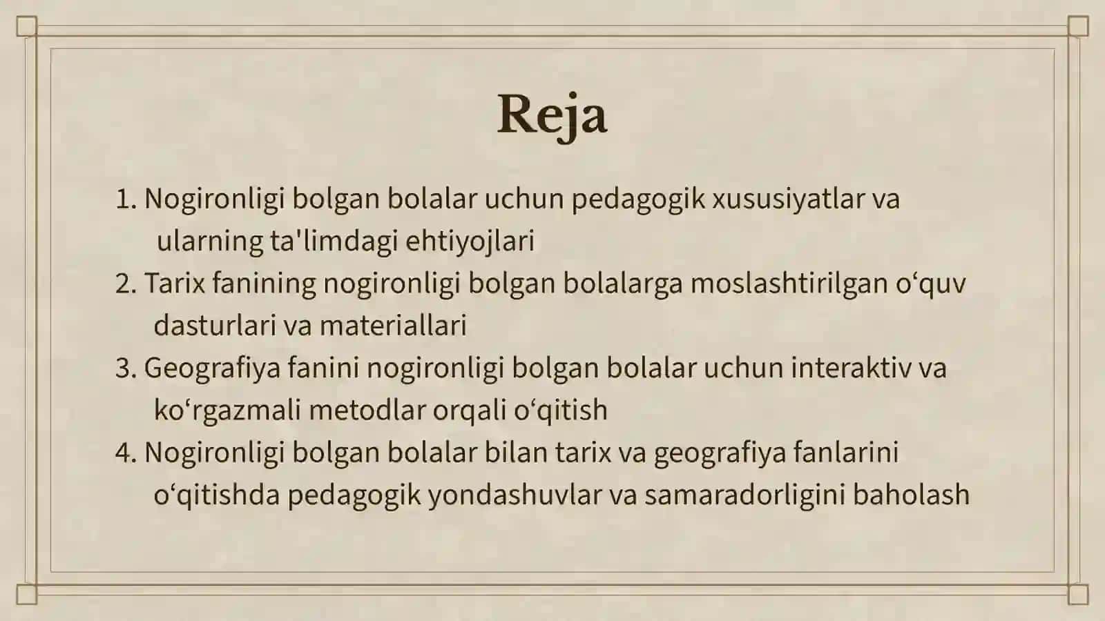 NOGIRONLIGI BOLGAN BOLALARGA TARIX VA GEOGRAFIYA FANLARINI OQITISHNING PEDAGOGIK ASOSLAR 2