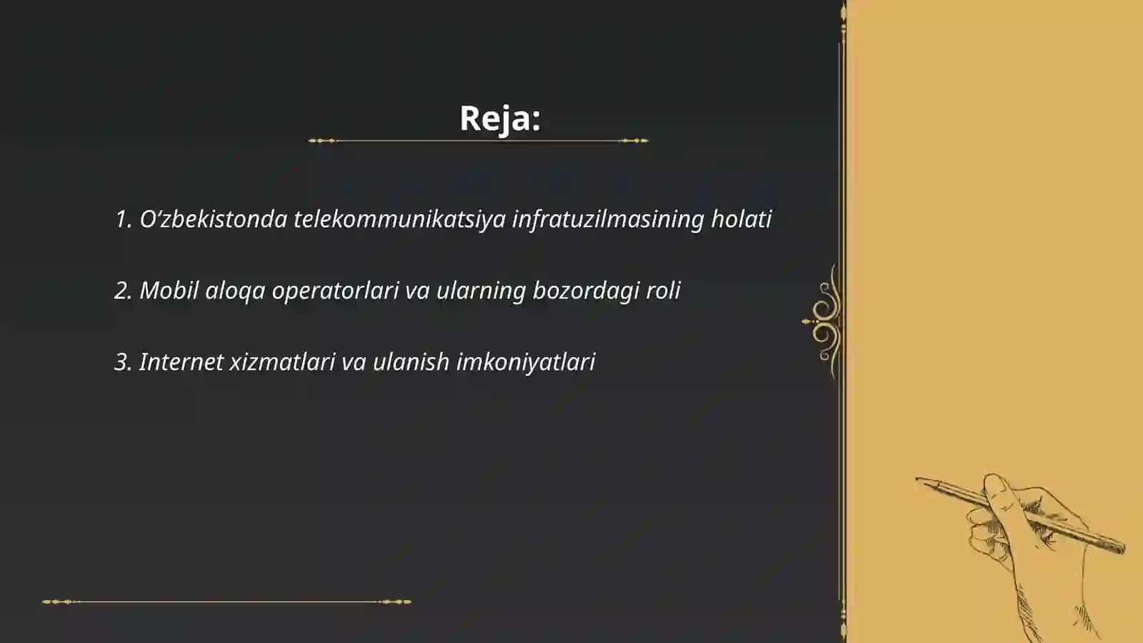 Oʻzbekistonda telekommunikatsiya xizmatlarining xozirgi xolati va uni rivojlantirish istiqbollari 2
