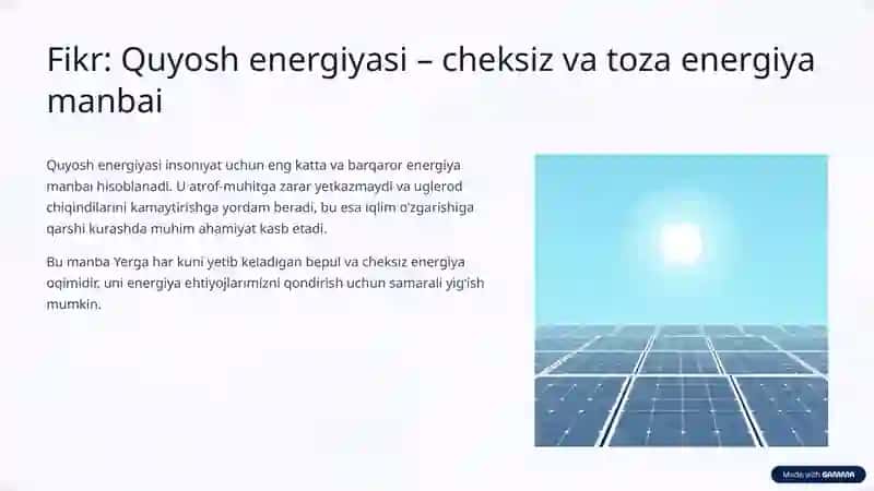 Quyosh energiyasidan foydalanish: FSMU modeli asosida umumlashtirish 2