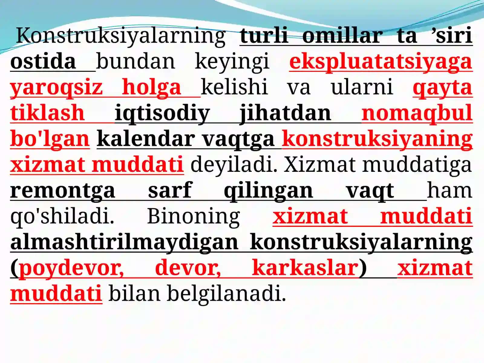 BINOLARNING XIZMAT MUDDATI VA ULARNING HAQIQIY YEMIRILISHI. UY-JOYLARNI REKONSTRUKTSIYALASH ISHLARINI OLDINDAN BAHOLASH VA BINO REKONSTRUKTSIYASINING MAQSADGA MUVOFIQLIGINI BELGILASH 2